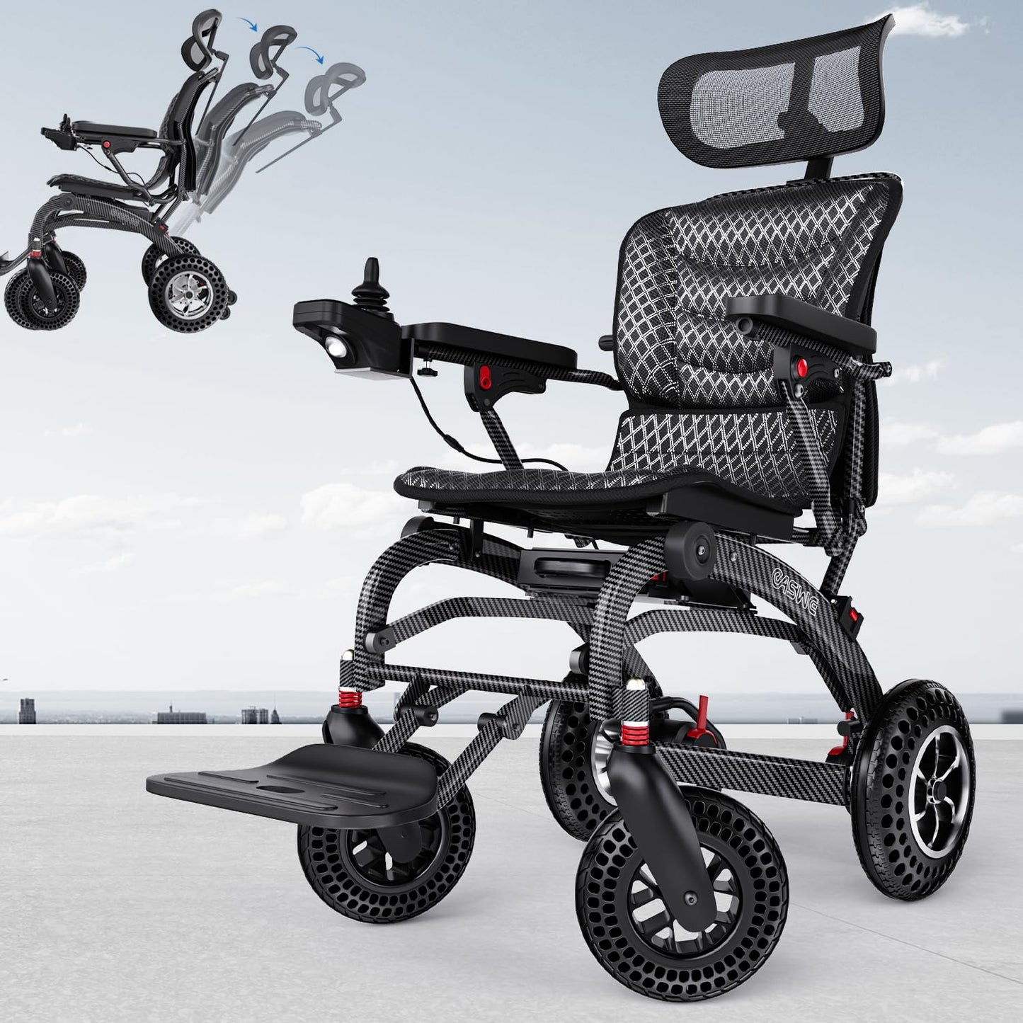 B10 Lightweight Electric Wheelchair for Adults Foldable with 90°-145° Back Adjustable, 15/30 Miles Portable Motorized Wheelchair with 400W Brushless Motors, Travel Powered Wheelchairs (Amp Hours, 12)