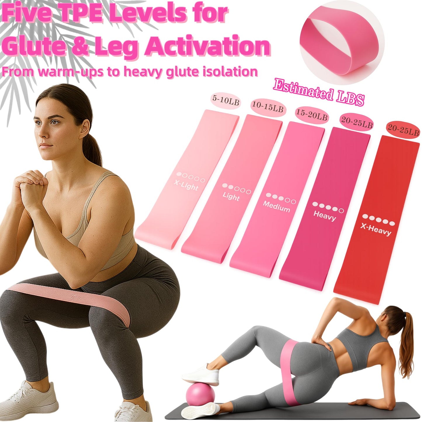 Ypdroy Ankle Resistance Bands with Cuffs Set, Resistance Bands Small Yoga Ball Massage Ball Headband, Ankle Bands for Workout Leg Butt Training,Women Fitness Equipment Home Gym Pilates (Pink)