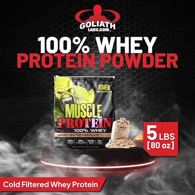 Muscle Protein Whey Powder [5 lbs/Pack of 1]??Cold Filtered, 25g Pure Protein, 6.6g BCAAs (Packaging May Vary) (5 Pound (Pack of 1), Peanut Butter Chocolate)