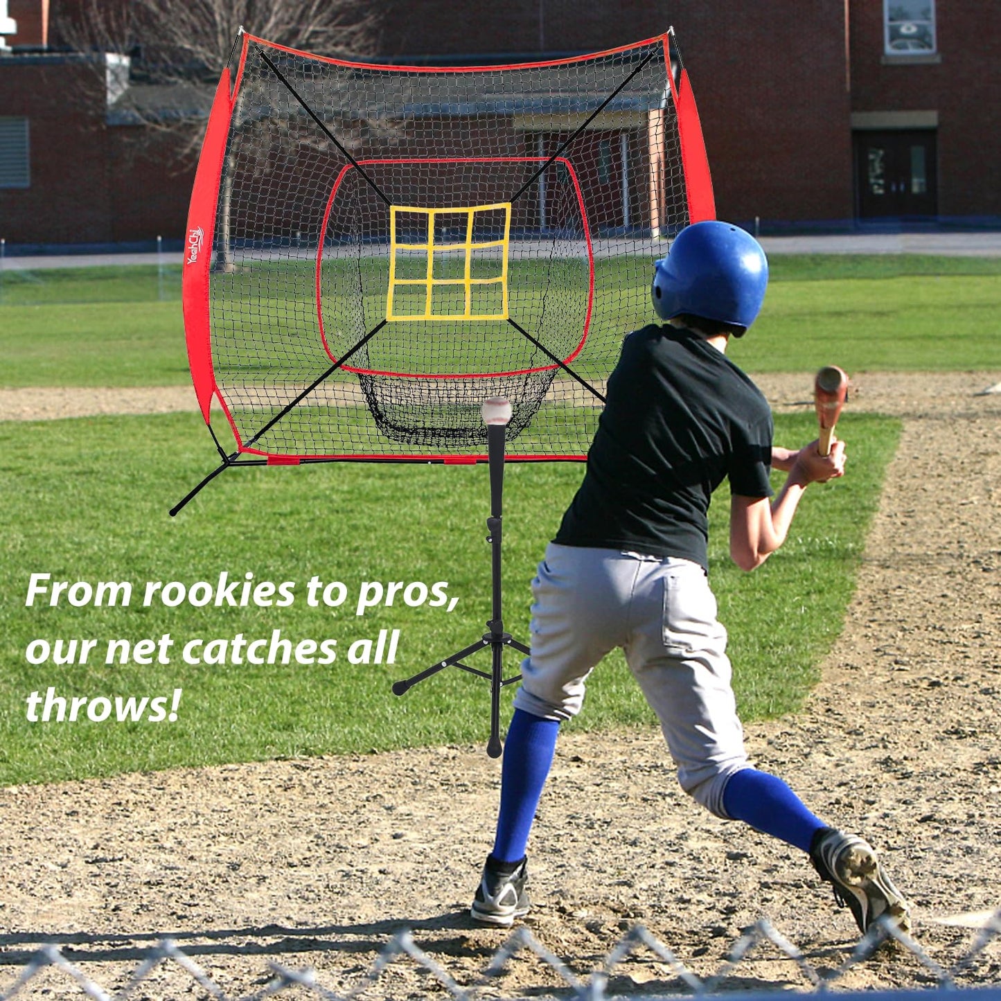YeahChi 7×7FT Baseball net, Pitching net with Strike Zone Target, Baseball&Softball Practice net with Sturdy Bow Frame and Stable Base,Portable Practice net for All Ages and All Skilled Levels