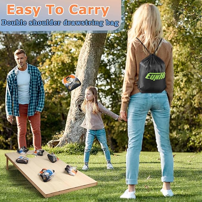 EunHo Cornhole Bags Regulation Dual Sided Set of 8, Professional Cornhole Bean Bags Slick & Sticky Side Bags with Carry Bag