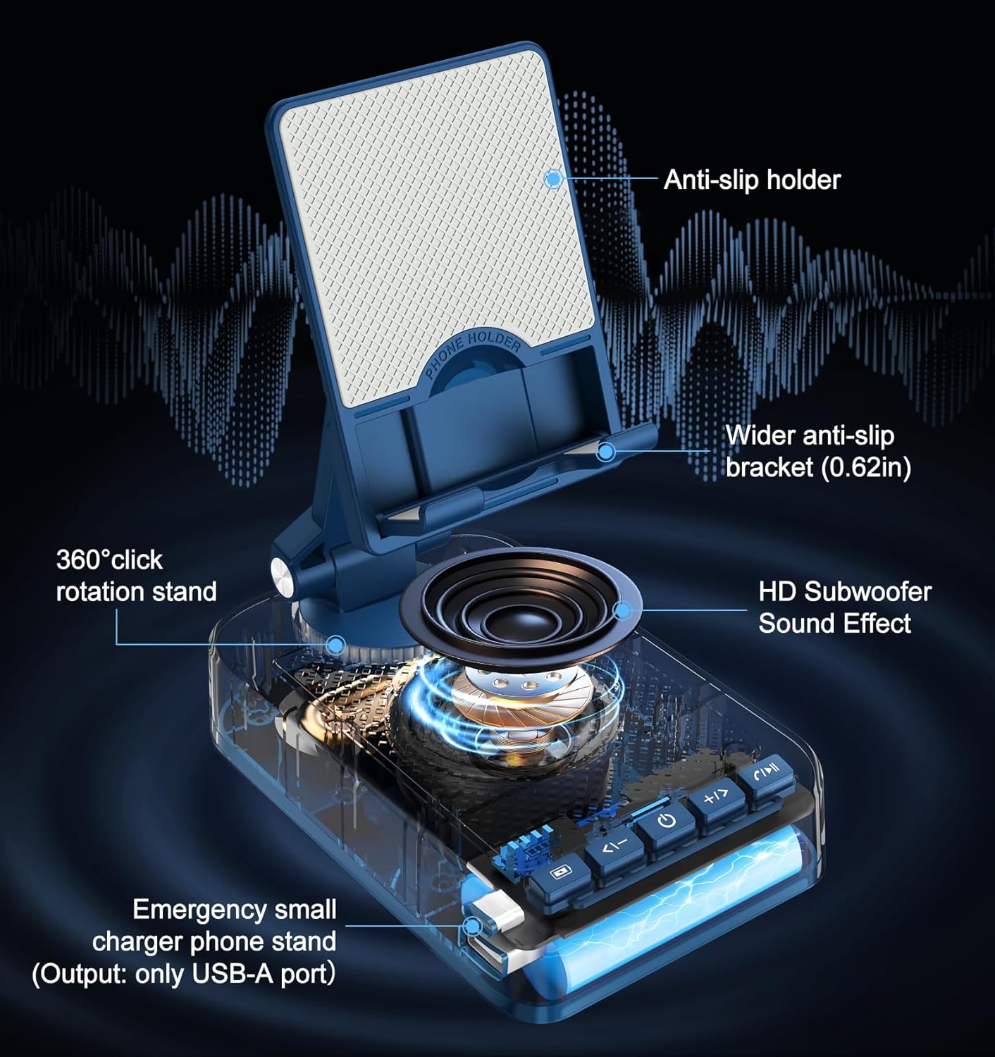 Joymate 360 Gifts for Men Women, Bluetooth Speaker Phone Stand with Charging Function Rotable Adjustable Cell Phone