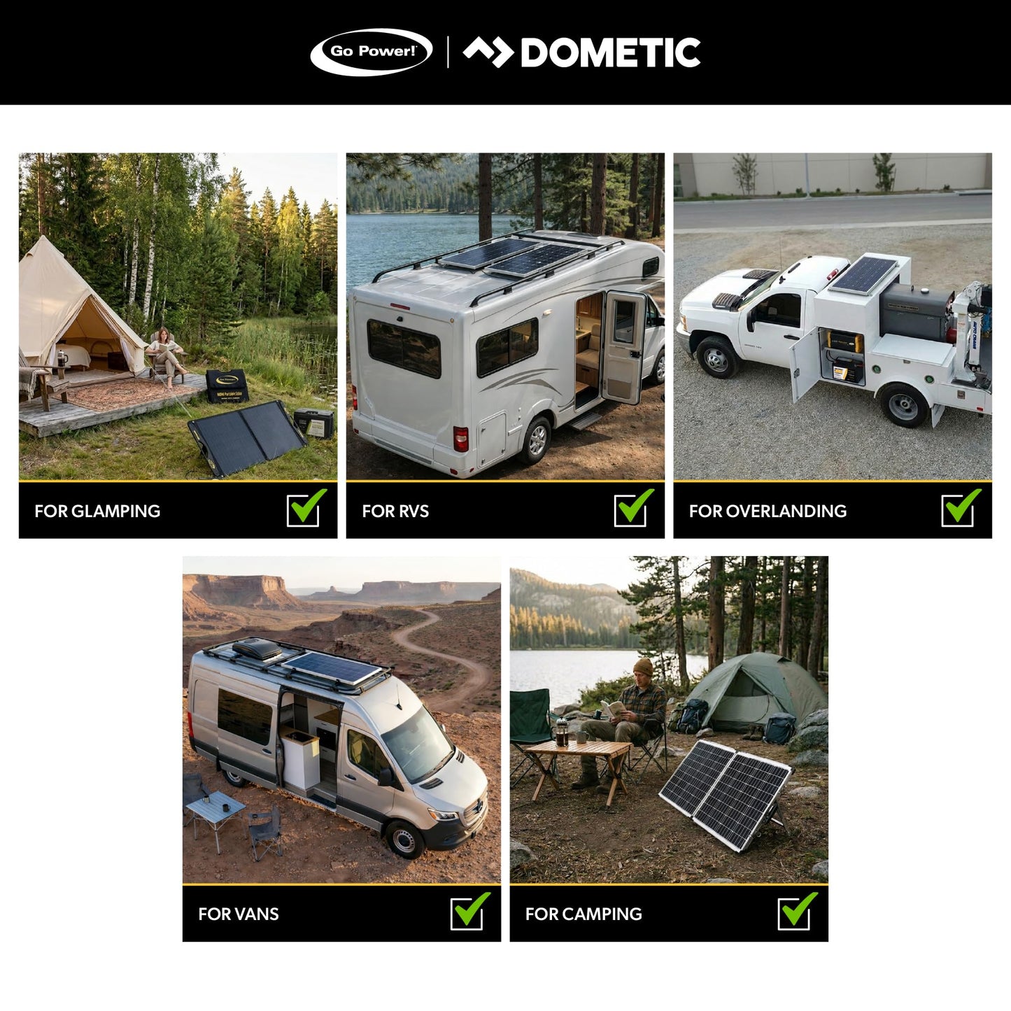 Go Power DuraLite-E 100-Watt Expansion Solar Panel - Built-in USB Charging, Lightweight 10 lbs, Solar Panel for Camping, Tent Trailers, Camper Vans, RVs