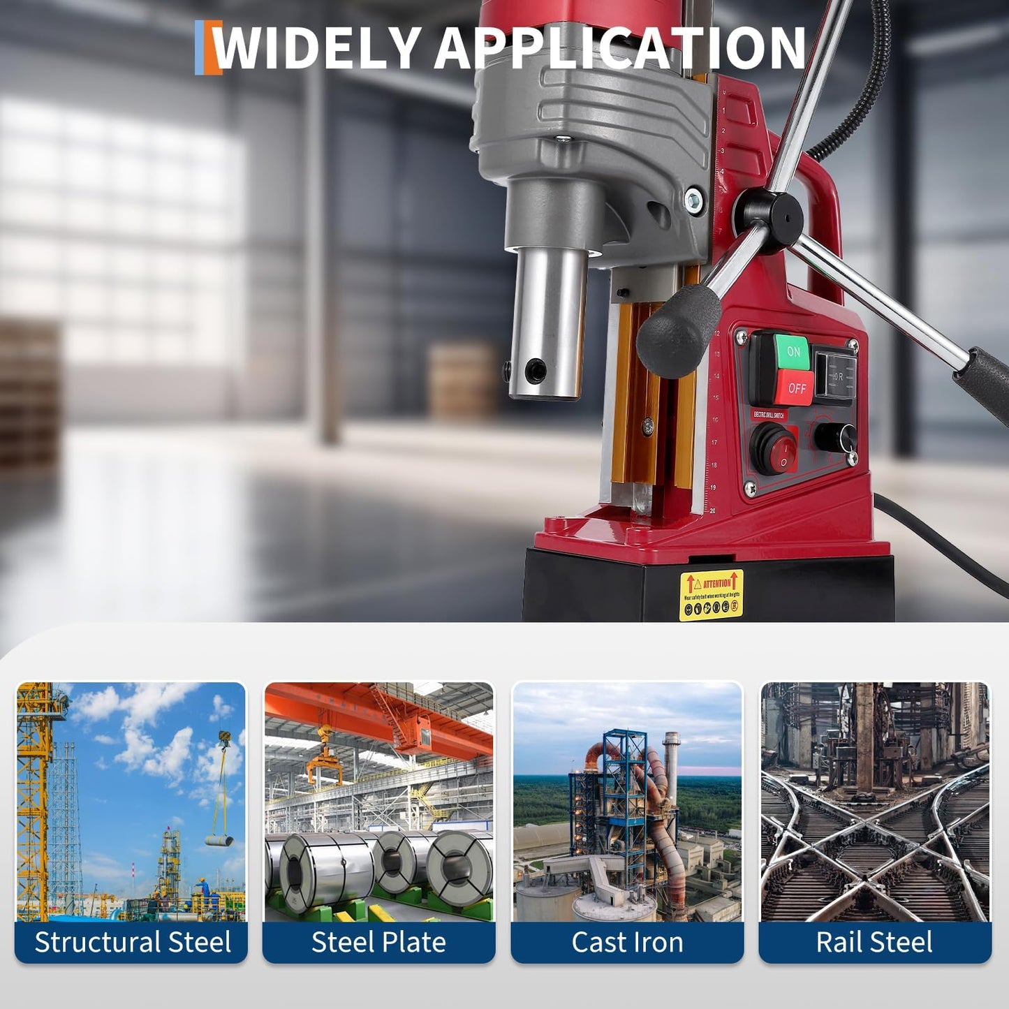 High-Torque Magnetic Drill Press, 1550W, 1.57” Capacity, 10-Speed Adjustable, 13000N Mag Base, Reverse, Twist Adapter, for Metalworking, Construction & Fabrication
