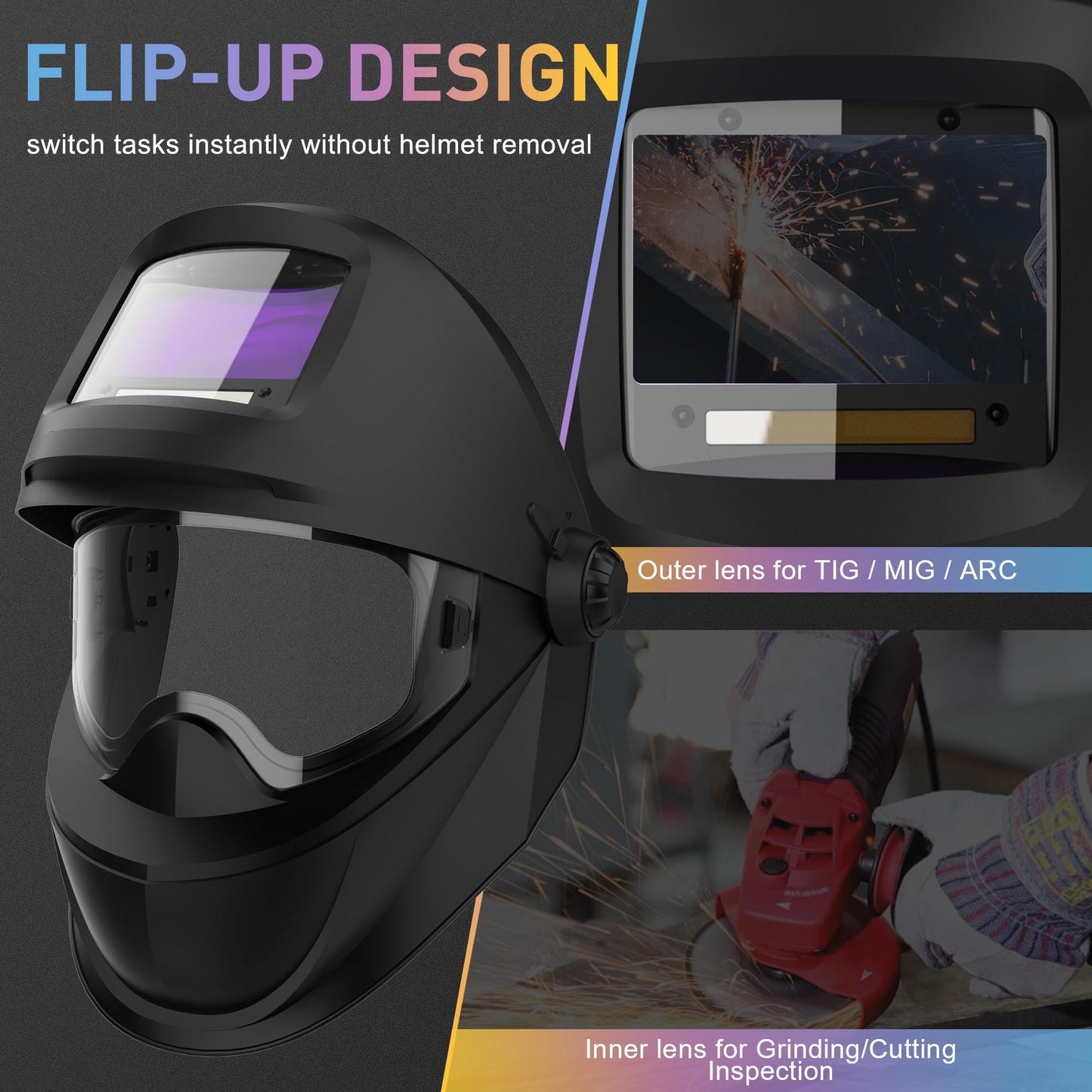 SparX Flip-up Auto Darkening Welding Helmet with Bluetooth Remote Control, Welding Mask 1/1/1/1 True Color 4 Arc Sensor Welder Mask