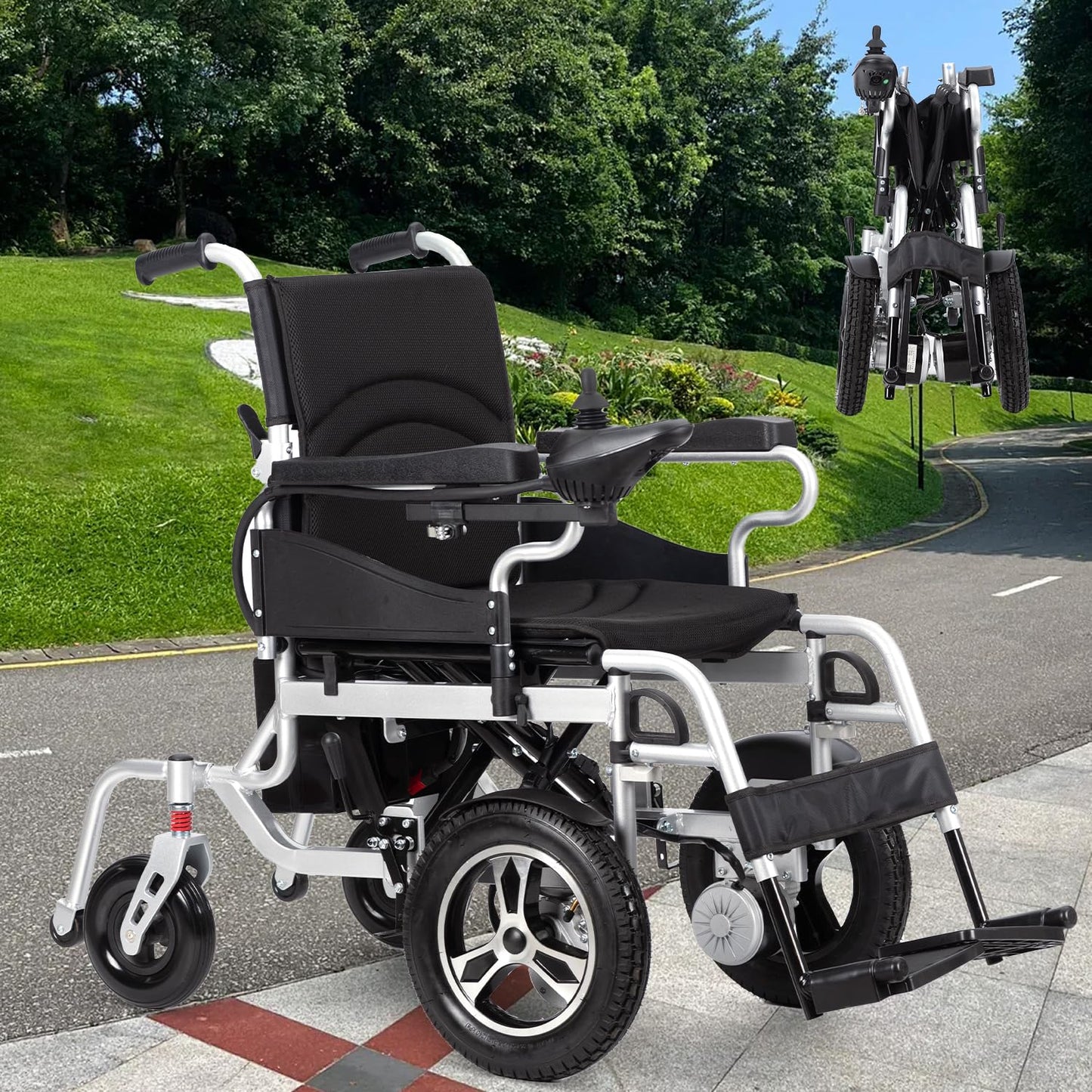 Lightweight Electric Wheelchair,Foldable Power Wheelchairs for Adults,500W All Terrain Motorized Wheelchair,Portable Intelligent Mobility Wheechair for Seniors,Airline Approved Travel Wheelchairs