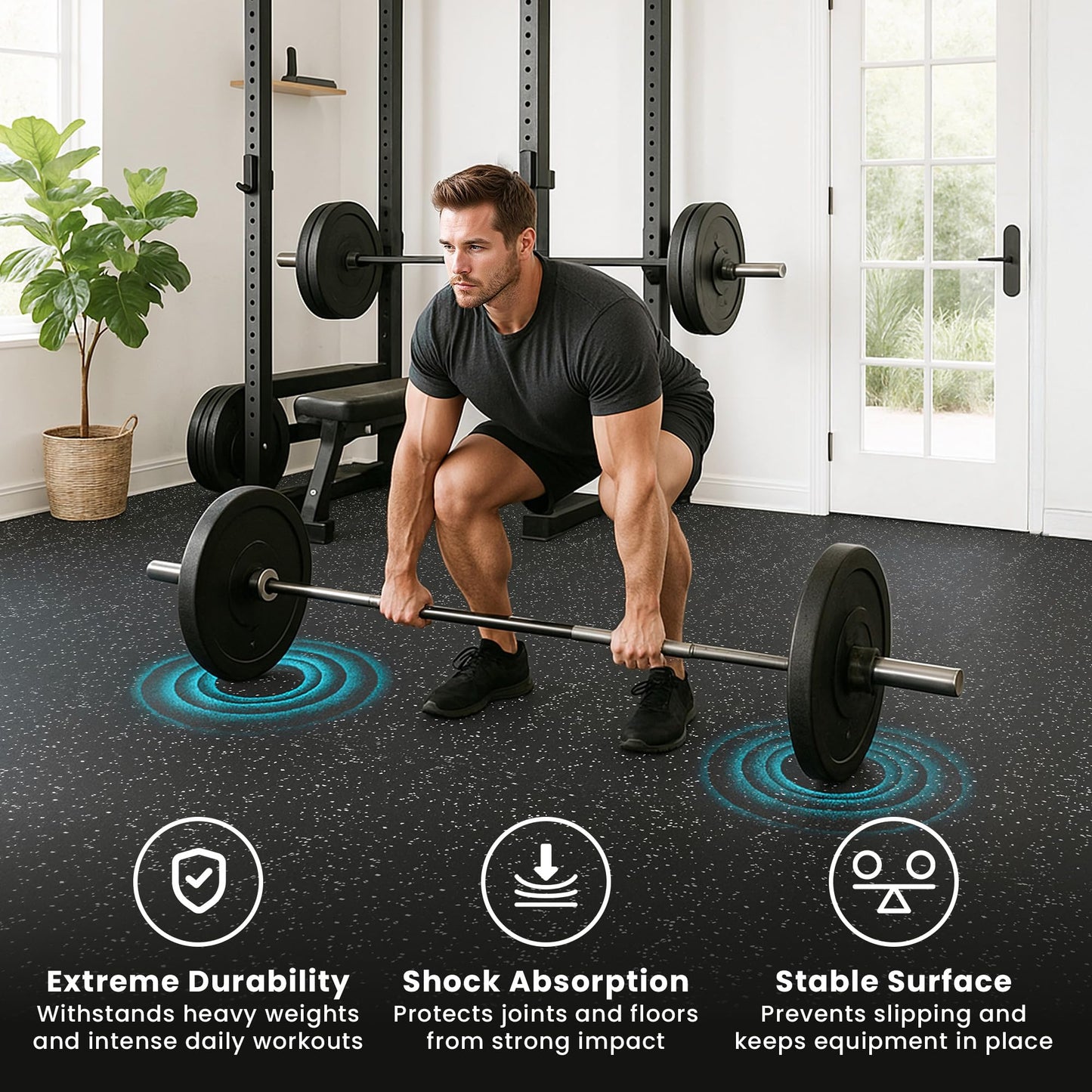 bemaxx Gym Mats Set - 18 pcs EVA Interlocking Foam Floor Tiles (12.6"x12.6"x0.4") 18sqft Protective Gym Flooring Sports Home Workout Exercise Mats Puzzle Garage Fitness Play-Room Pool Treadmill Bike