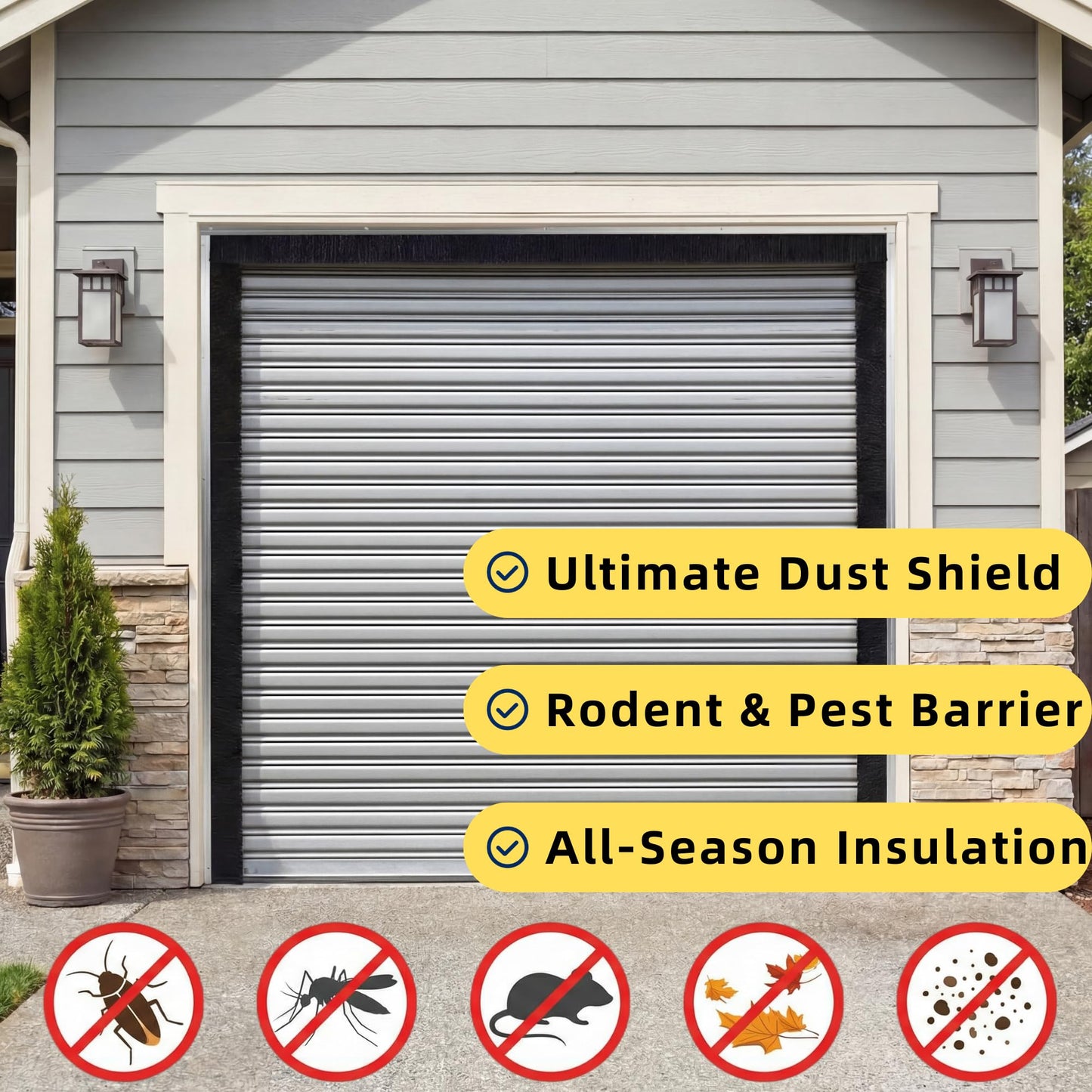 Mindoub 36 FT Garage Door Brush Seal Kit for 12'W X 12'H Doors, 3" High-Density Long Nylon Bristle with Pre-Drilled Aluminum Track, Complete Top and Side Weather Stripping for Commercial Doors