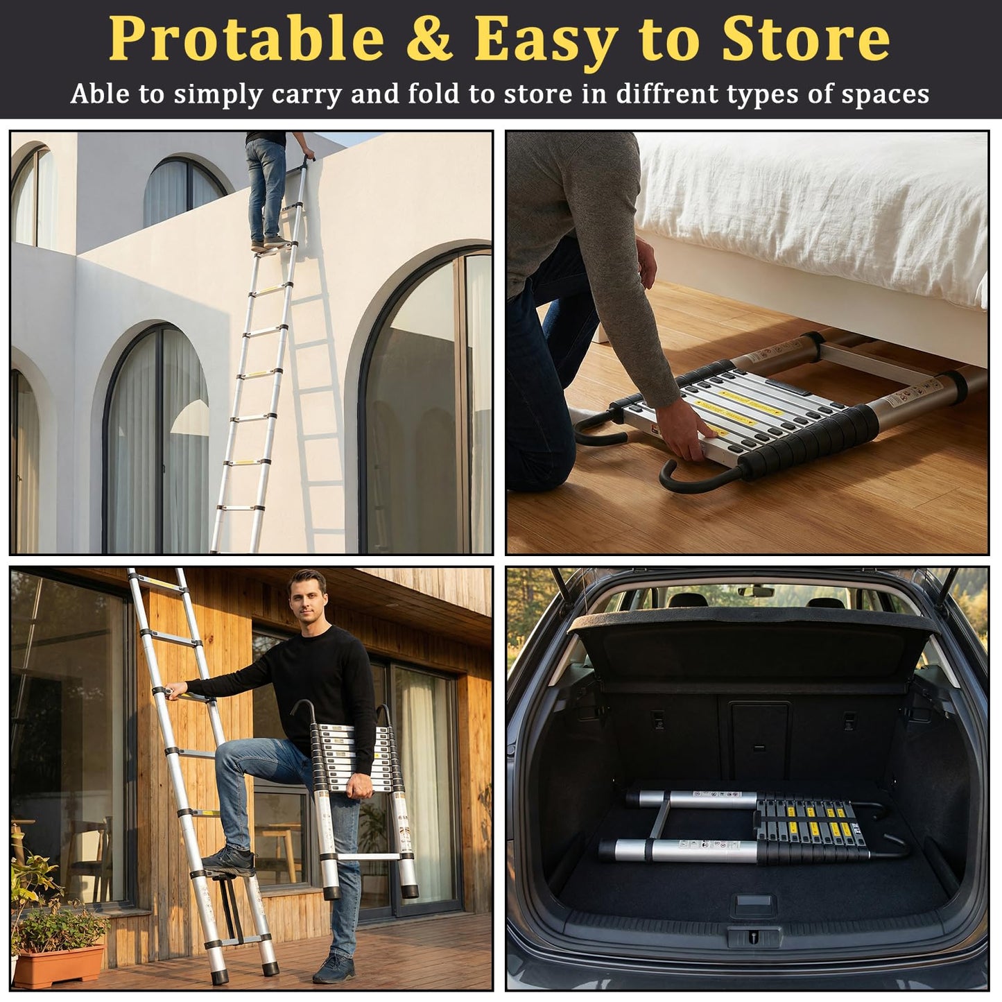 IKAYVOTO Ladder 20.3 FT | Aluminum Lightweight Extension Ladder with Stable Hooks | Heavy Duty 330lbs Max Capacity Multi-Purpose Telescopic Collapsible Ladder for Home, RV or Outdoor Work