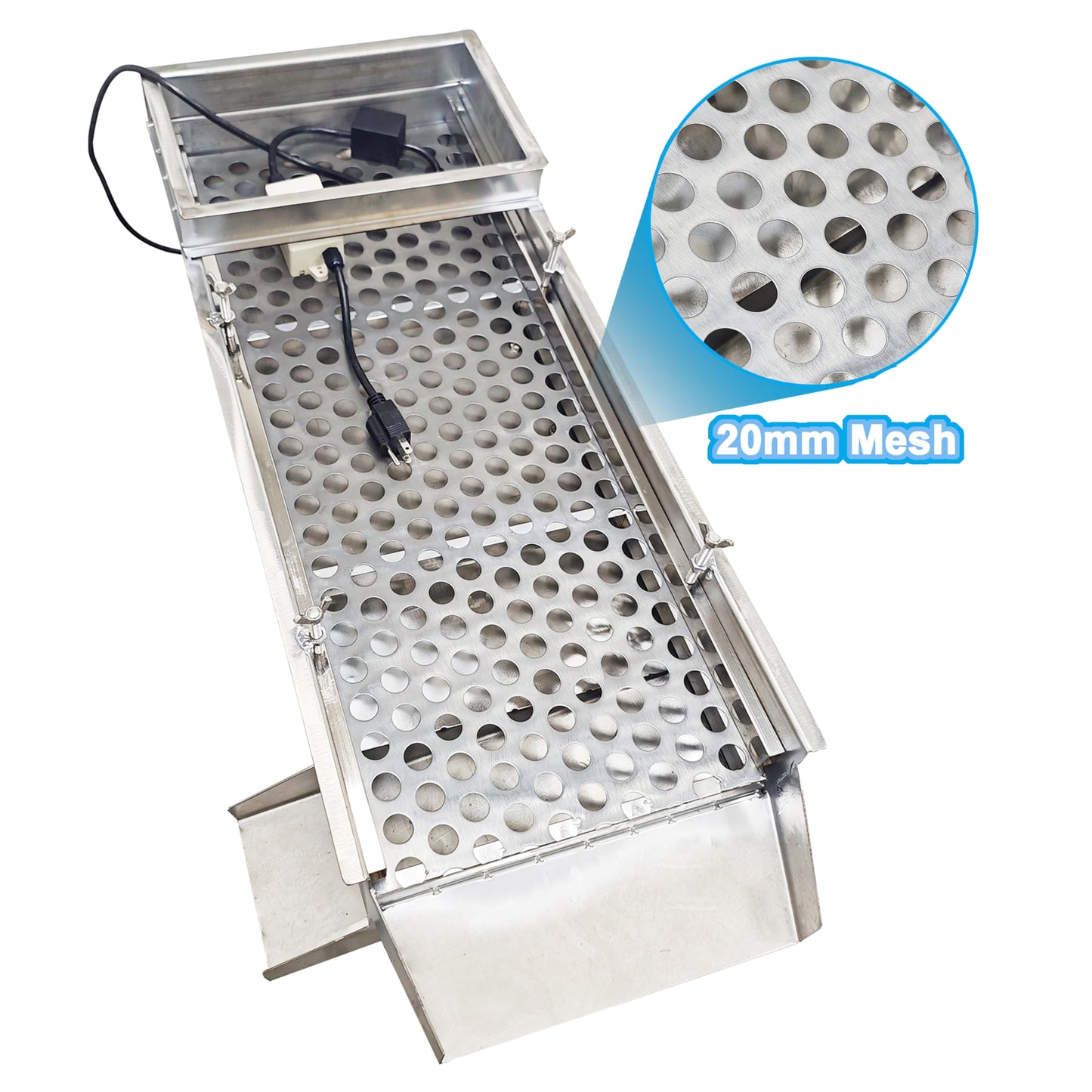 TECHTONGDA Straight Vibrating Sieve Screen Shaker Electric Linear Sifter Machine Stainless Steel One Layer One Motor 20mm Screen Size 11.8×29.5inch 110V