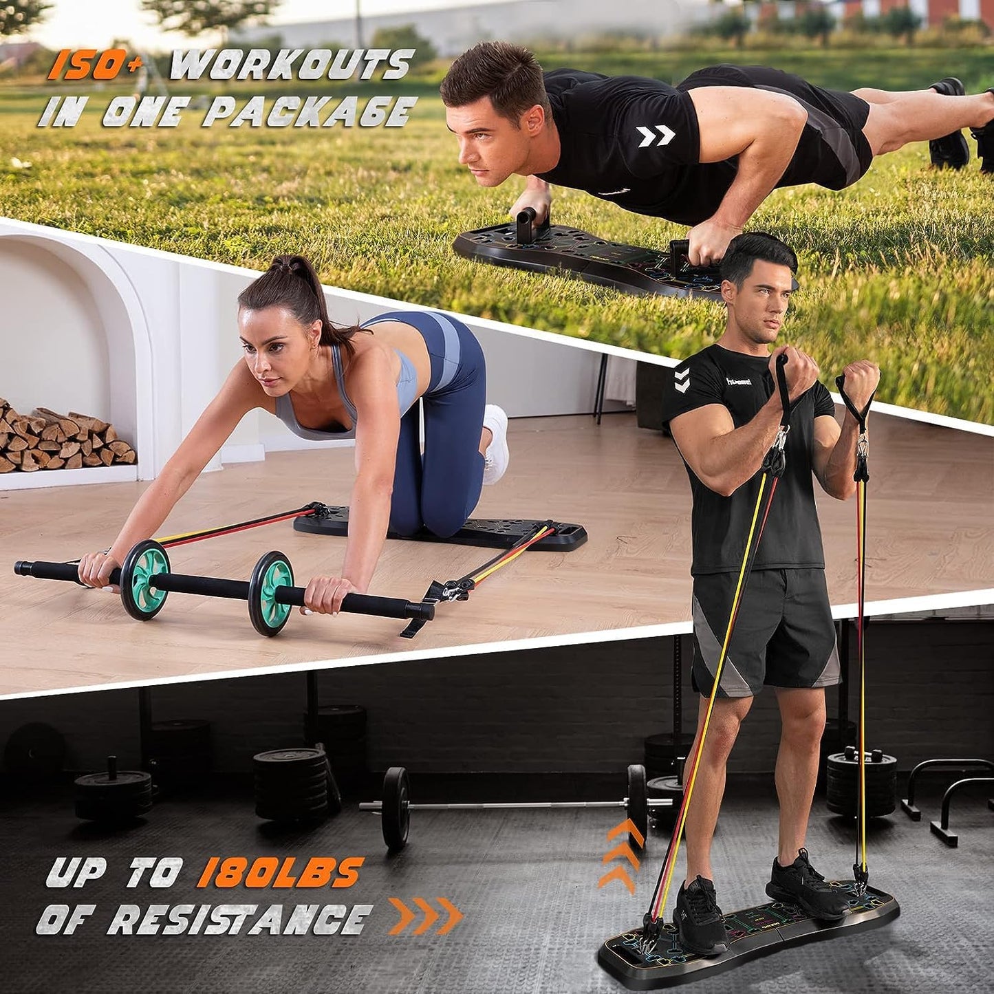 LALAHIGH Portable Home Gym System: Large Compact Push Up Board, Pilates Bar & 20 Fitness Accessories with Resistance Bands Ab Roller Wheel - Full Body Workout for Men and Women, Gift for Boyfriend