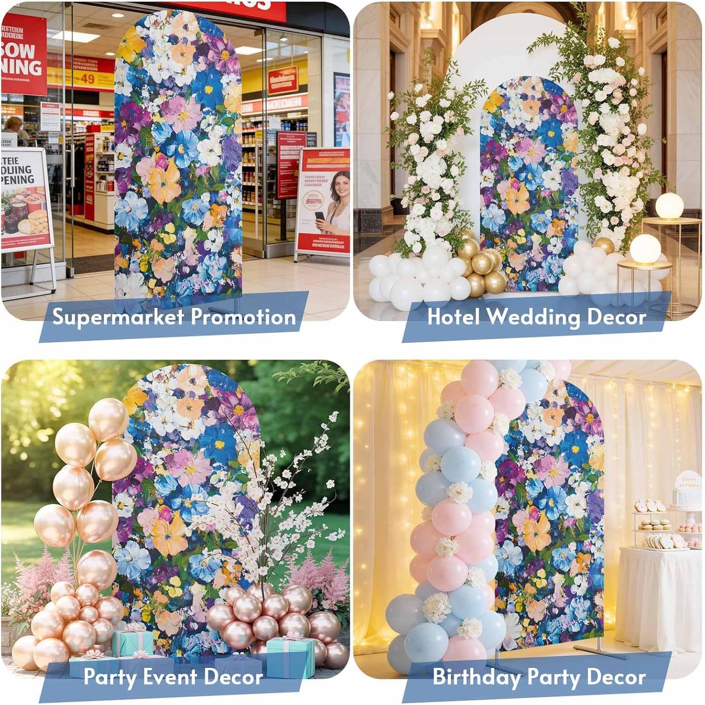 Jnbasdffb 7.2 Spring Floral Wedding Arch Cover,Stretchy Spandex Arch Backdrop Stand Covers FT,Oil Painting Flowers