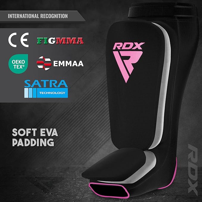 RDX Shin Guards Kickboxing Muay Thai, SATRA Approved, MMA Leg Instep Protection Pads, Sparring Training Martial Arts Boxing, Elasticated Padded Protector, Karate BJJ Taekwondo Gear, Men Women