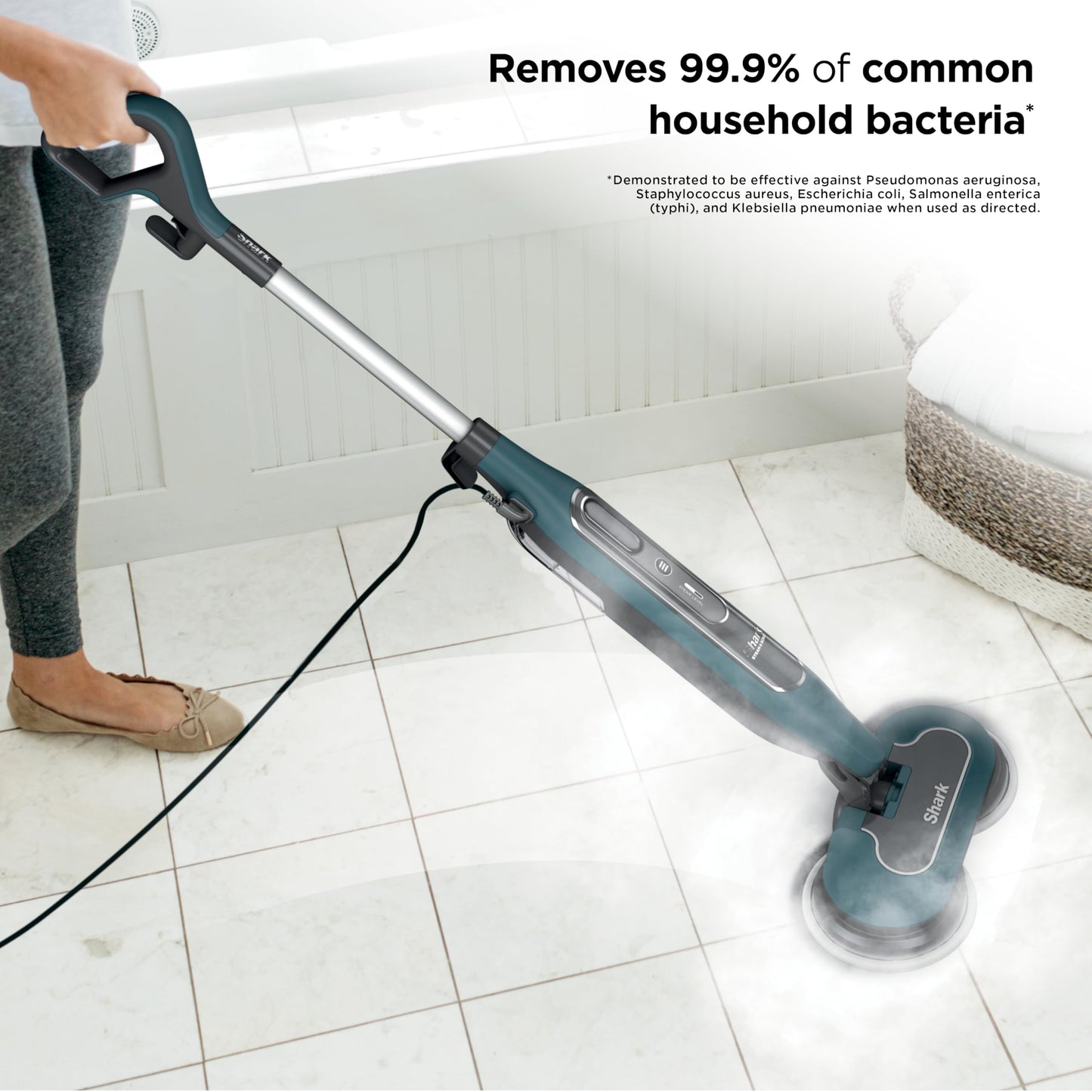 Shark Steam & Scrub All-in-One Scrubbing and Sanitizing Hard Floor Steam Mop, 2 Steam Modes, 2 Dirt Grip Soft Scrub Pads Included, XL Removable Water Tank, Swivel Steering, Teal, S8002BRN