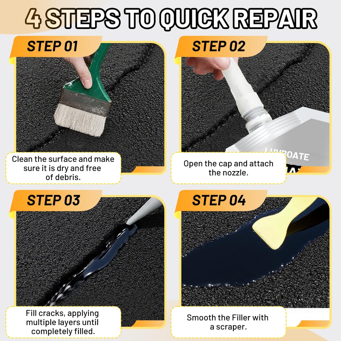 Asphalt Crack Filler, 4.5LB High Elasticity Driveway Crack Filler, Self Leveling Waterproof Repair Sealant for Driveway, Walkway, Road, Blacktop Concrete Joint, Indoor & Outdoor - Black (74oz)