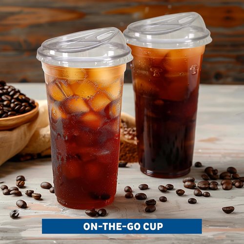 Freshware 24 oz Clear Disposable Plastic Cups - Heavy-Duty Tumblers with Strawless Sip Lids | 100 Pack for Parties