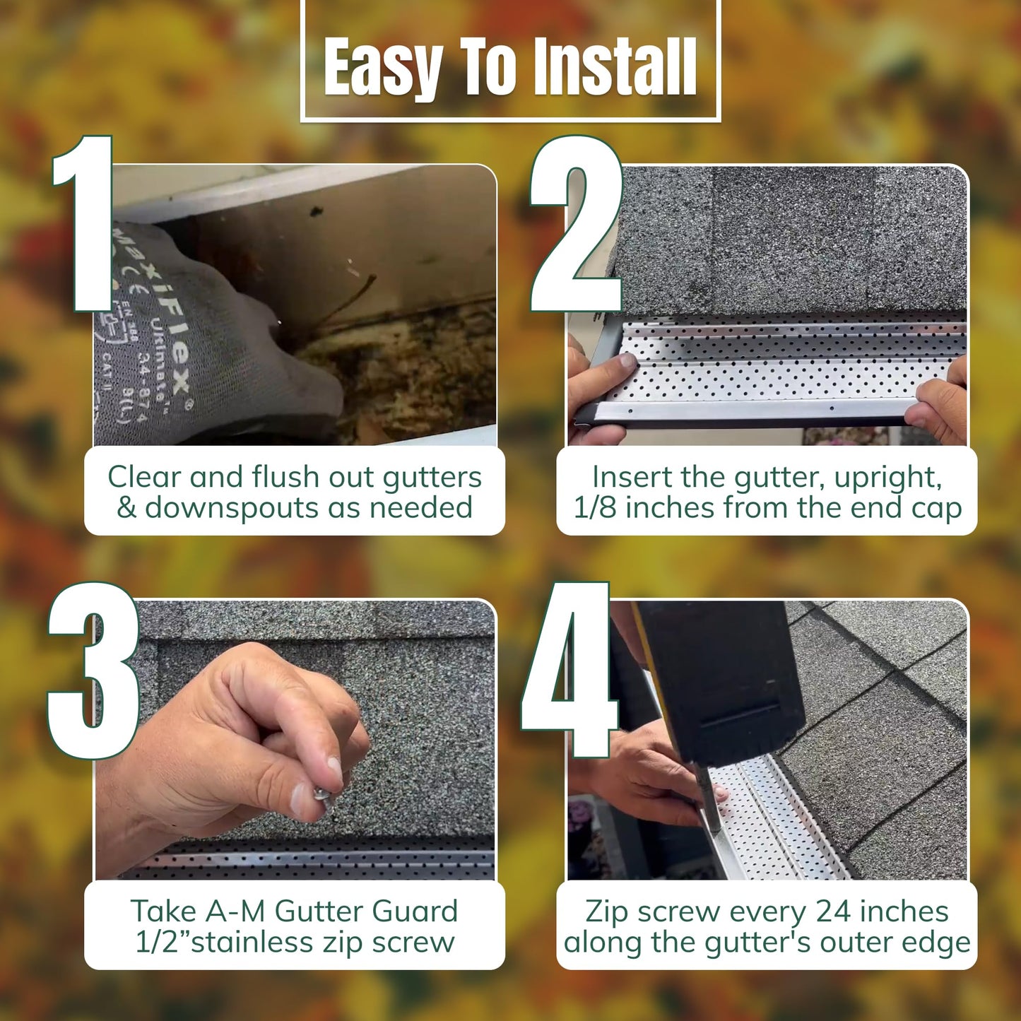A-M Gutter Guard – Premium Heavy-Duty Lifetime Quality Aluminum - Leaf & Debris Protection, (5 Inch - 50 Feet, Mill Finish) - DIY Easy - Made in The USA