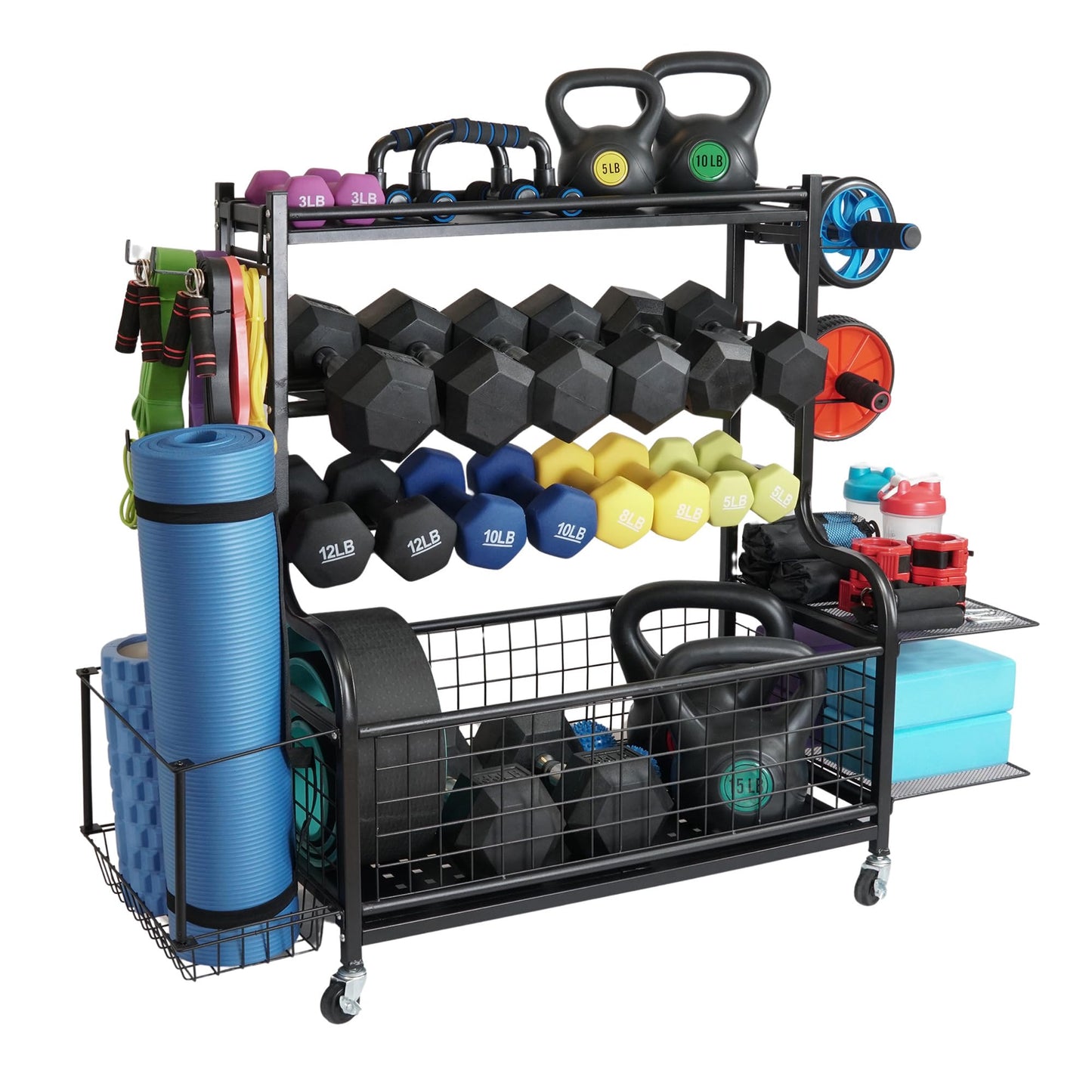 STUFFSTASH Dumbbell Rack for Home Gym, Heavy Duty Weight Rack for Dumbbells, Adjustable Dumbbell Stand with Storage, 700LB Capacity Gym Equipment Organizer with Wheels