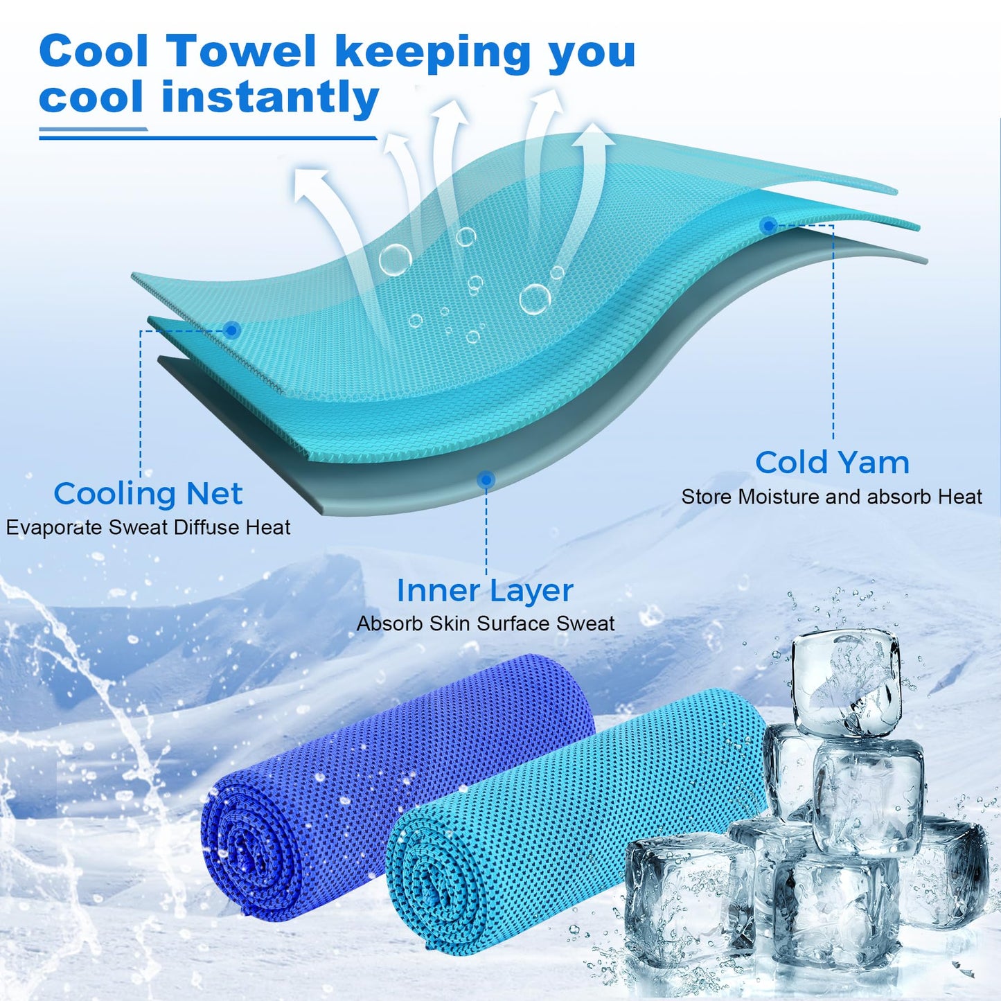 Amgico 3 Pack Cooling Towel(40"x12") for Neck and face, Ice Towel, Soft Breathable Towels, Cooling Rags for Yoga, Sport, Running, Workout, Gym, Camping, Fitness, Workout & More