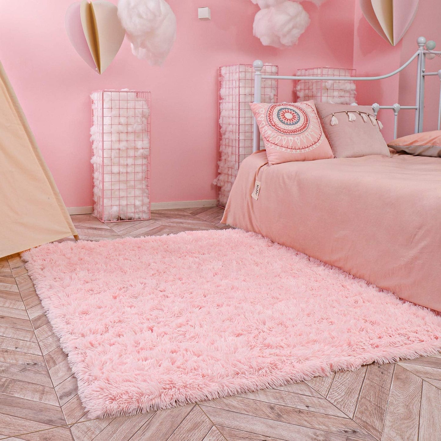Ophanie Pink Area Rug - Fluffy 5x8 Shag Carpet for Girls' Bedroom | Soft Plush Indoor Floor Decor
