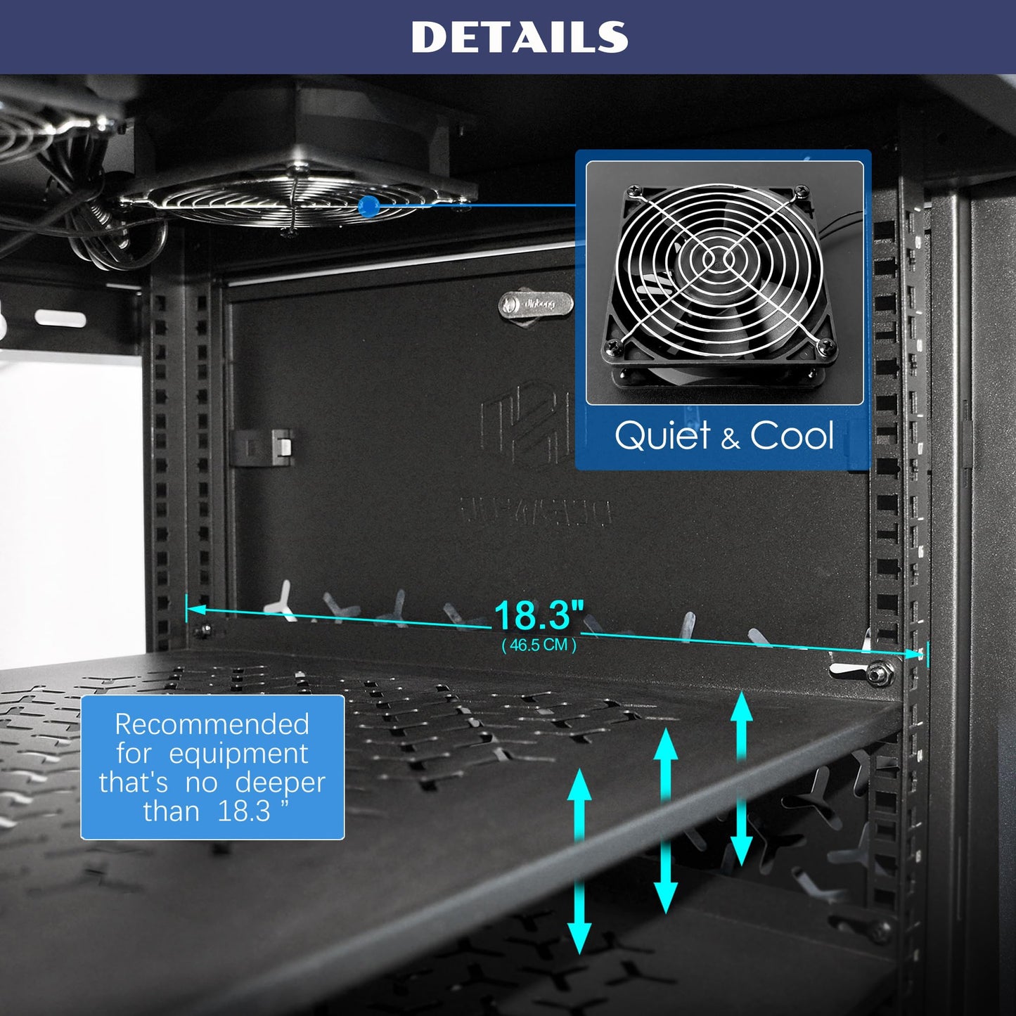 OCEANHUG 12U Wall Mount Server Cabinet with A Lockable Front Vented Door, Cooling Fans, Removable Side Panels - 60cm Depth, 19" Network Rack Including 2 PCS Full-Size Rack Shelves for IT Equipment