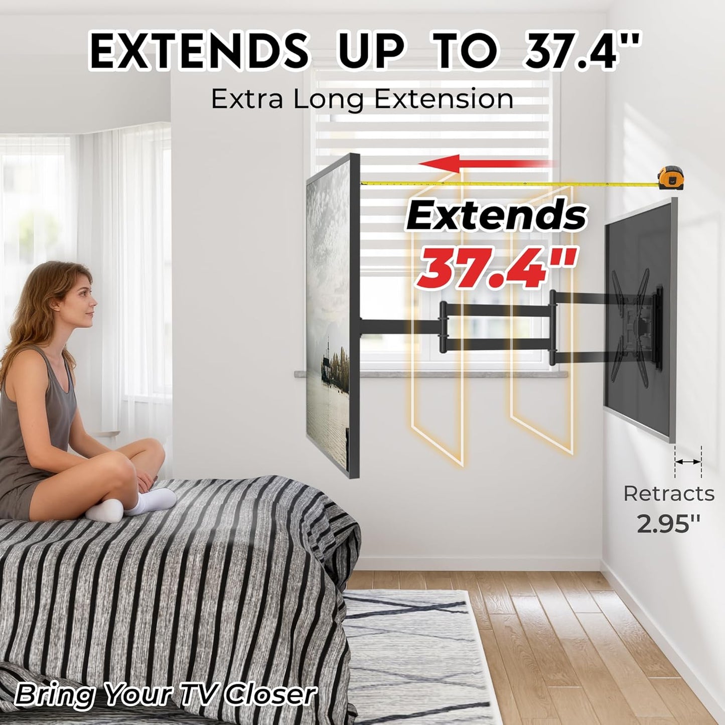 BONTEC 2665 Inch 37.4 Inch Setup, 400x400, 77 lbs TV Wall Mount for Flat and Curved Screens with Long Extension, Full