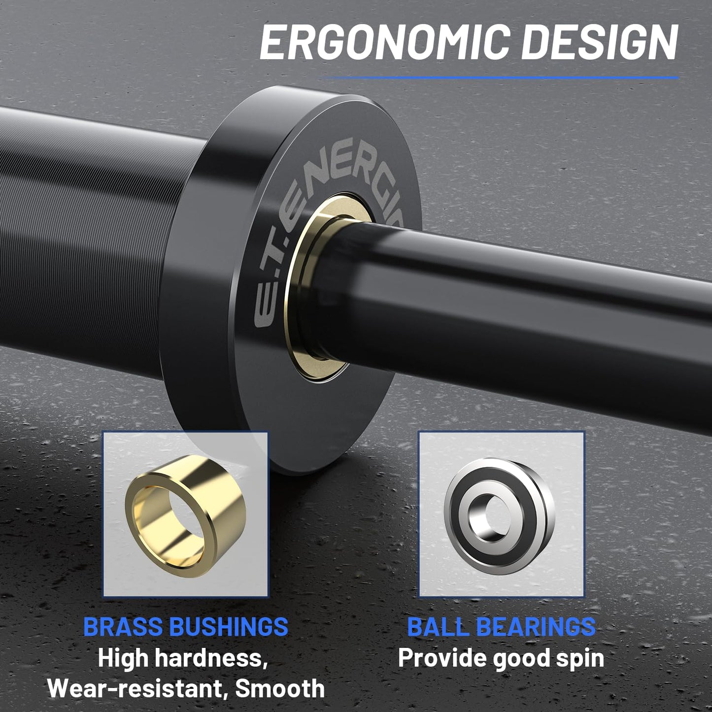 E.T.ENERGIC 4ft Olympic Barbell - Heavy Duty Chrome Steel Weightlifting Bar for 2-Inch Plates, 500LBS Capacity Bar with Knurled Grip & Ball Bearings - Compact Strength Training Barbell for Men & Women Home Gym Workout, Black