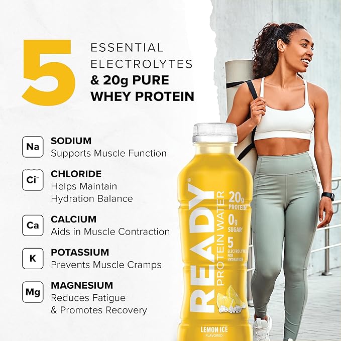 Ready® Protein Water ??20g Whey Protein Isolate, Zero Sugar, Low-Calorie Sports Drink for Hydration & Recovery ??Electrolytes, Essential Amino Acids ??Lemon Ice, 16.9 fl oz Bottles (12-Pack)