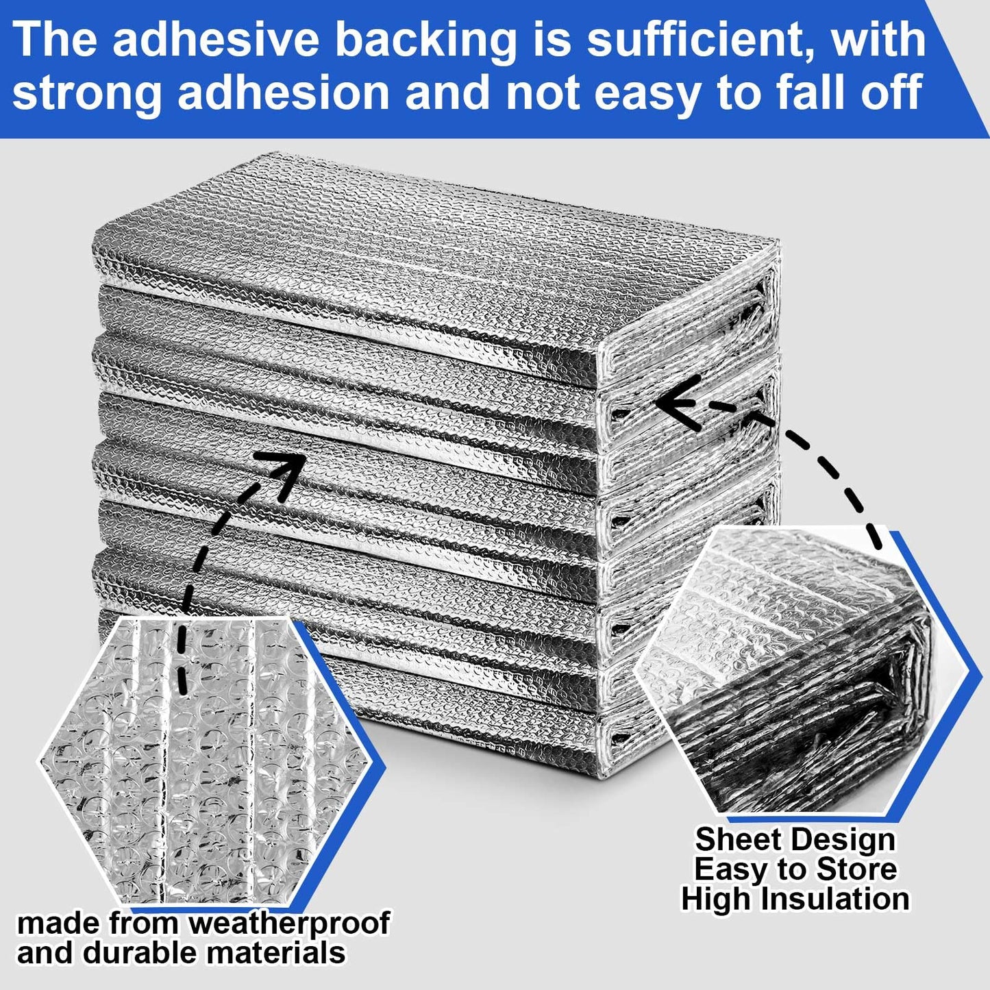 Pushglossy 16 Pack 24'' x 48'' Self-Adhesive Garage Door Insulation Kit 2 Car Panel 0.24'' Thick Double Bubble Insulation for Garage Door Set Backing and 160 Tape Reflective Aluminum Radiant Barrier