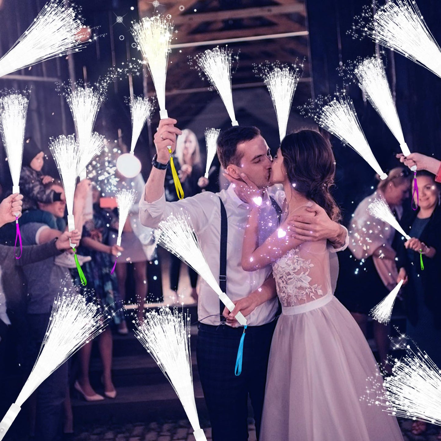 150 PCS White Fiber Optic Sticks, Glow Wands & Light Up Wands for Kids, Fiber Optic Wand with 3 Light Modes, Glow in The Dark Party Supplies, Wedding Party Supplies, for Wedding, New Year, Birthday