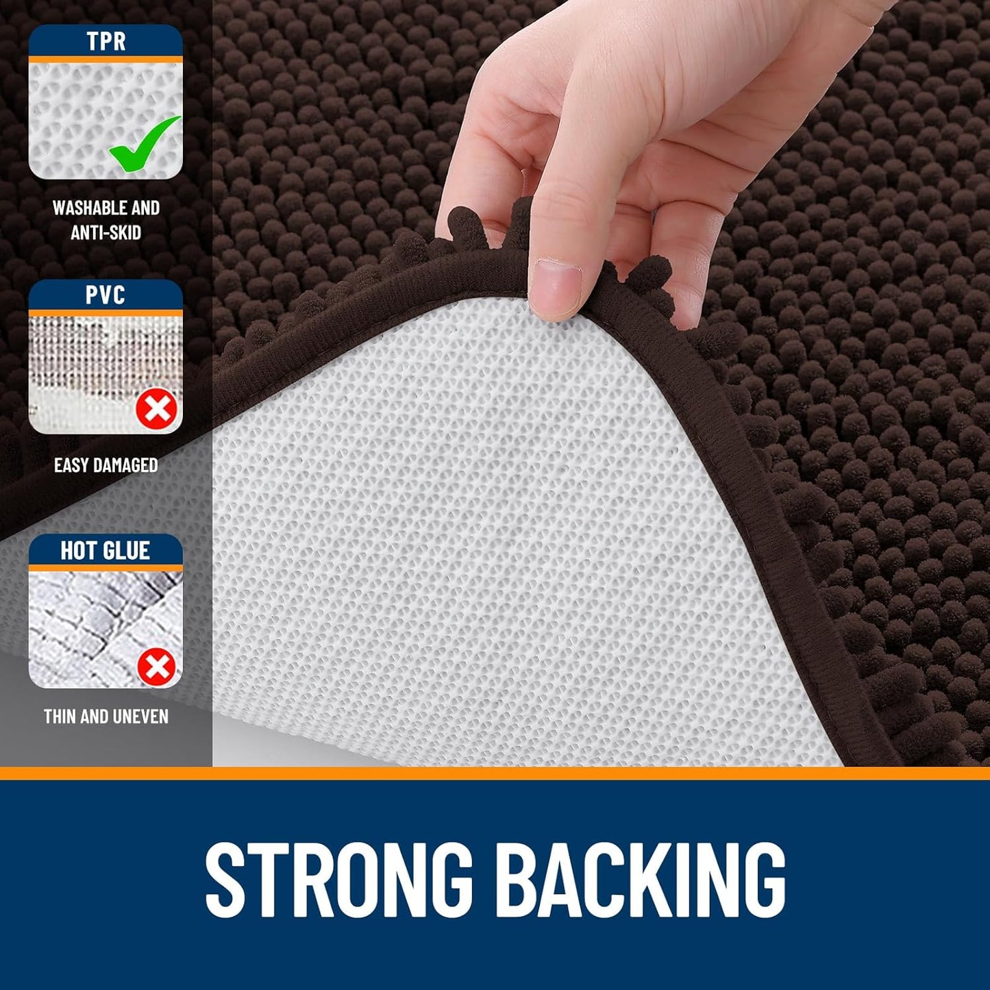 OLANLY Bathroom Rugs - Extra Soft Chenille Bath Mats | 47x24, Quick Dry, Machine Washable, Brown