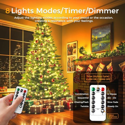 Fairy Lights - 33Ft Battery Operated 100 LED Twinkle Lights with Remote & Timer | Waterproof for DIY Decor