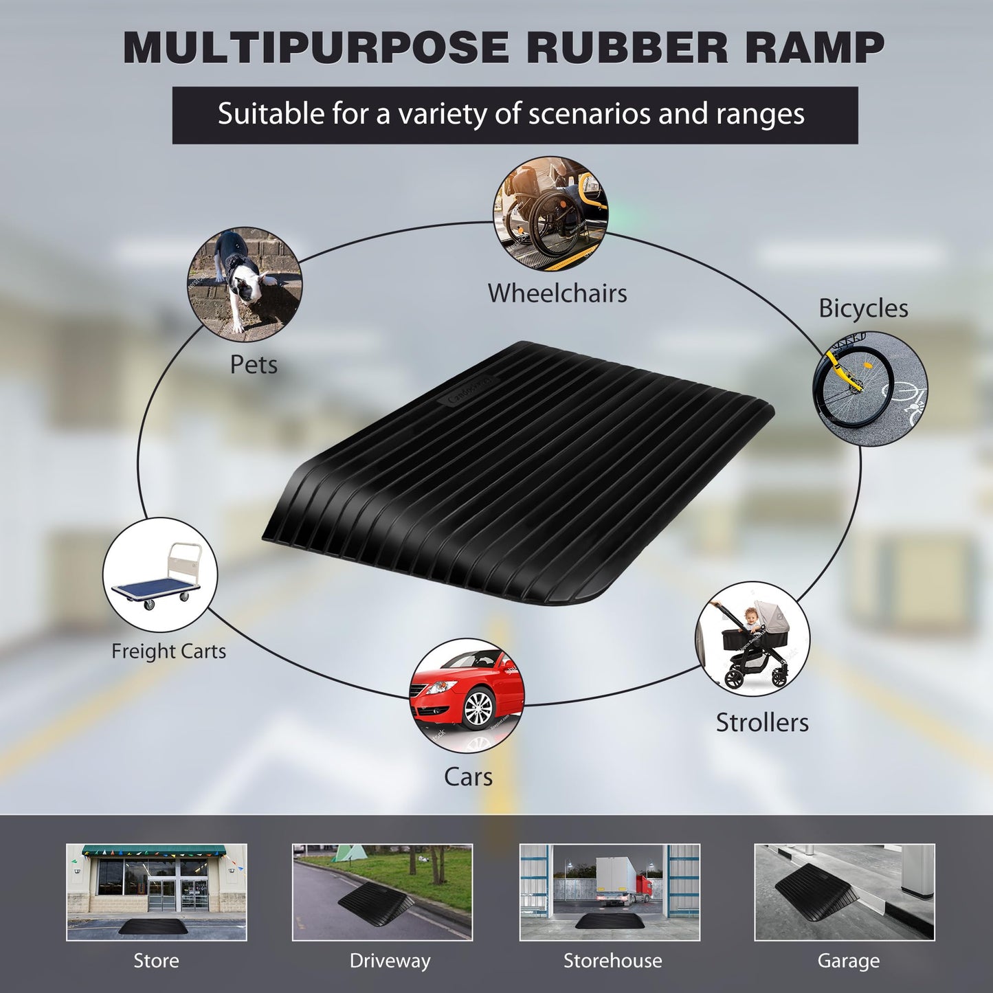 Candockway 3.5" Rise Threshold Ramps Doorway, Wheelchair Ramp with Non-silp Surface, 4400 LBS Capacity, Solid and Portable, for Steps, Driveway and Curb Black