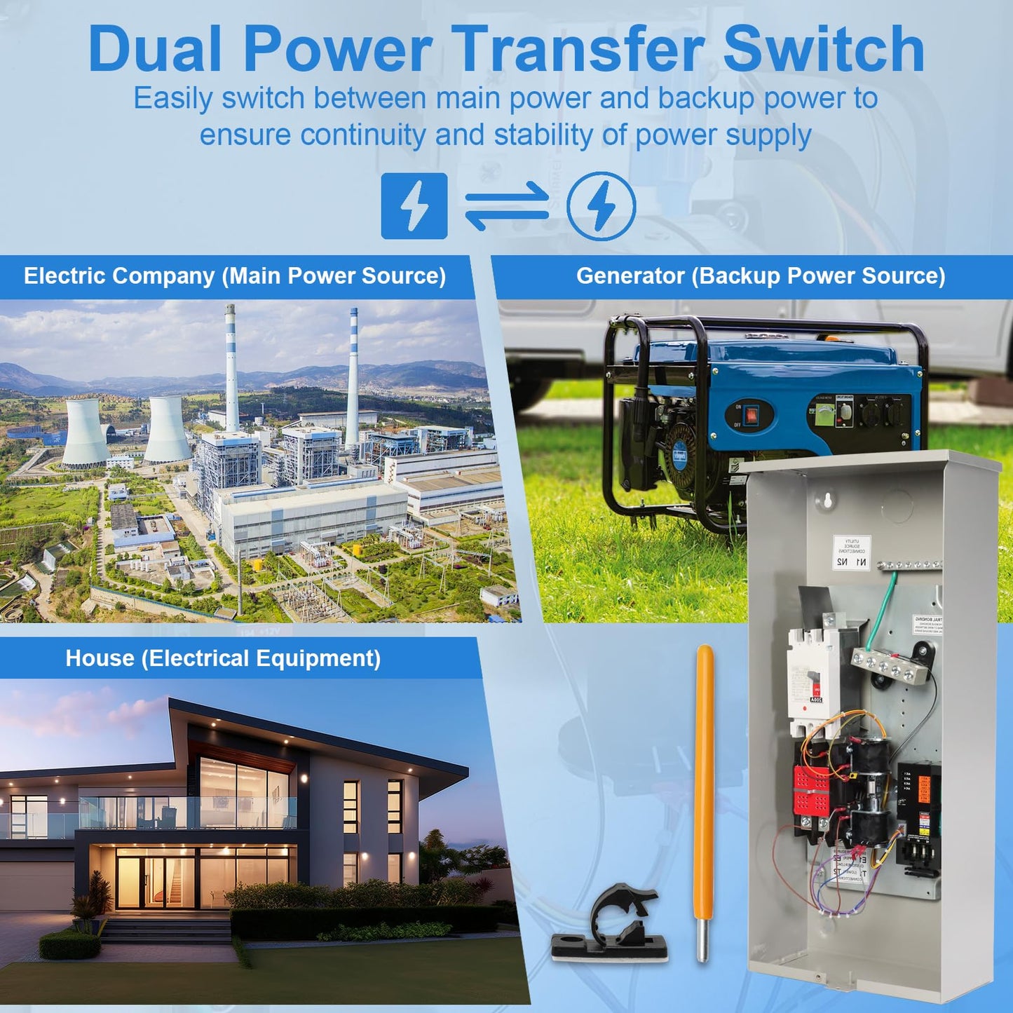 200 Amp Automatic Transfer Switch Generator, Single Phase Transfer Switch with Power Management Replacement for Generac RXSW200A3, NEMA 3R Outdoor Rated Aluminum Enclosure for Indoor and Outdoor Use