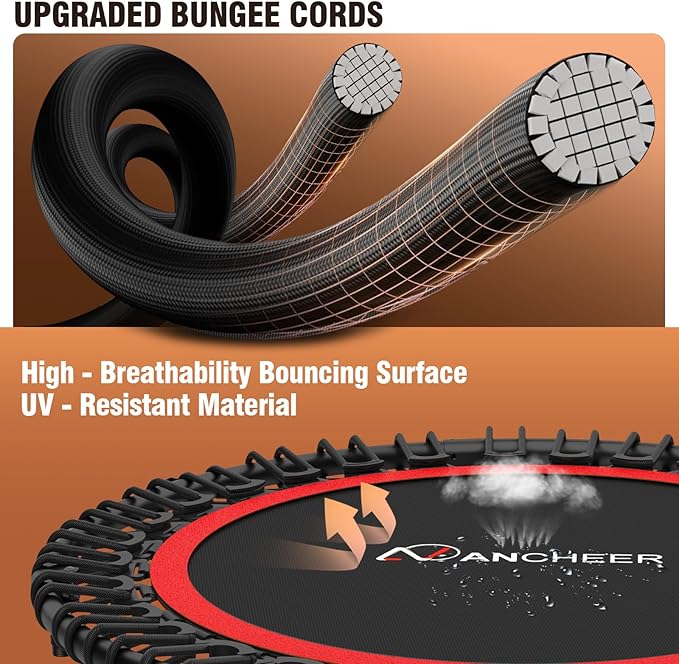 Bungee Rebounder Trampoline,ANCHEER 40" Foldable Fitness Trampoline with 4-Level Adjustable Handlebar, 450LBS Capacity, Resistance Ropes&Upgraded Bungees Safe for Home/Cardio,Workout Indoor/Outdoor