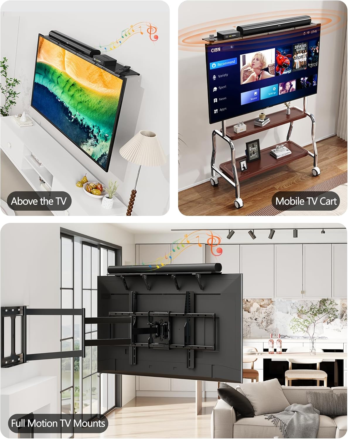 CUISIBOT 15 Lbs, 16.9x4.7inch Soundbar Mount, No Drilling Steel TV Top Shelf Fits Most of Sound Bars Up to Universal