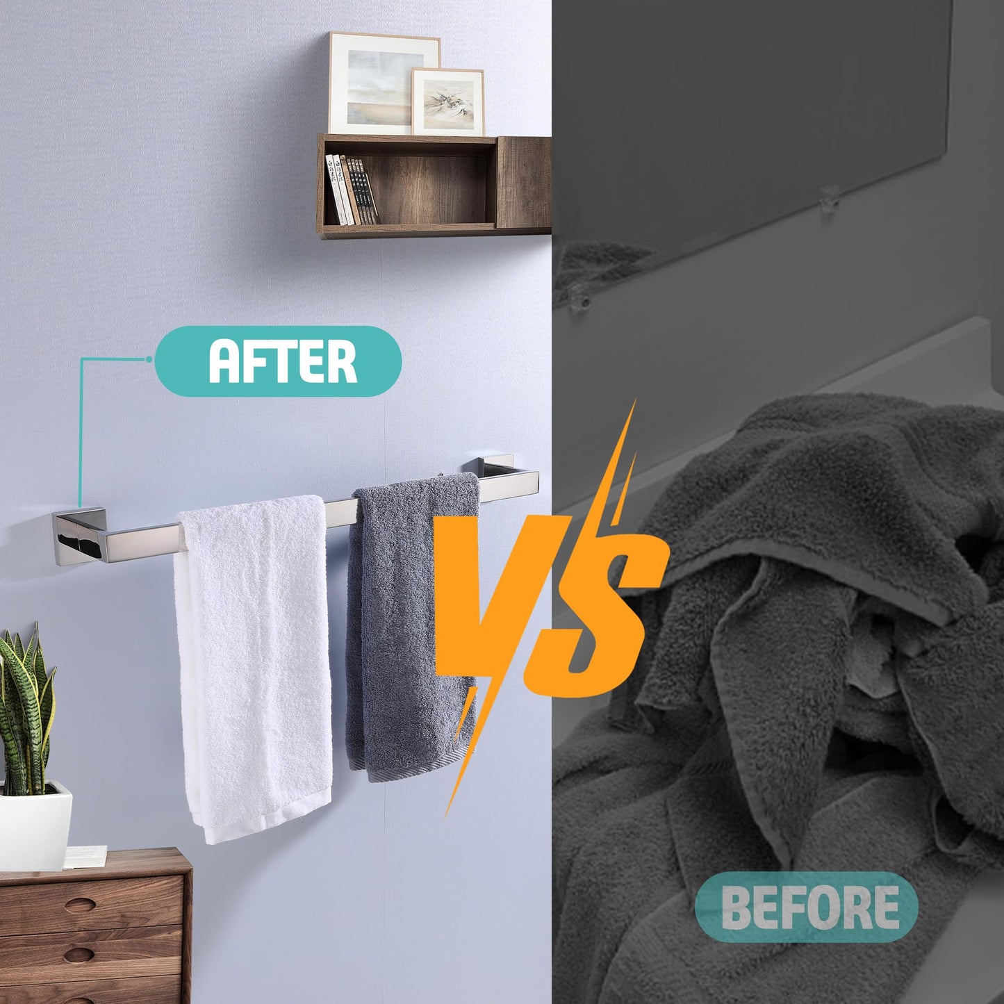 LANC Bath Towel Bar 24-Inche Stainless Steel Towel Rack for Toilet Bathroom Hardware Silver Towel Hanger Towel Rail Towel Rod Heavy Duty Wall Mounted Towel Holder Chrome Polished, A8804CP-6P1