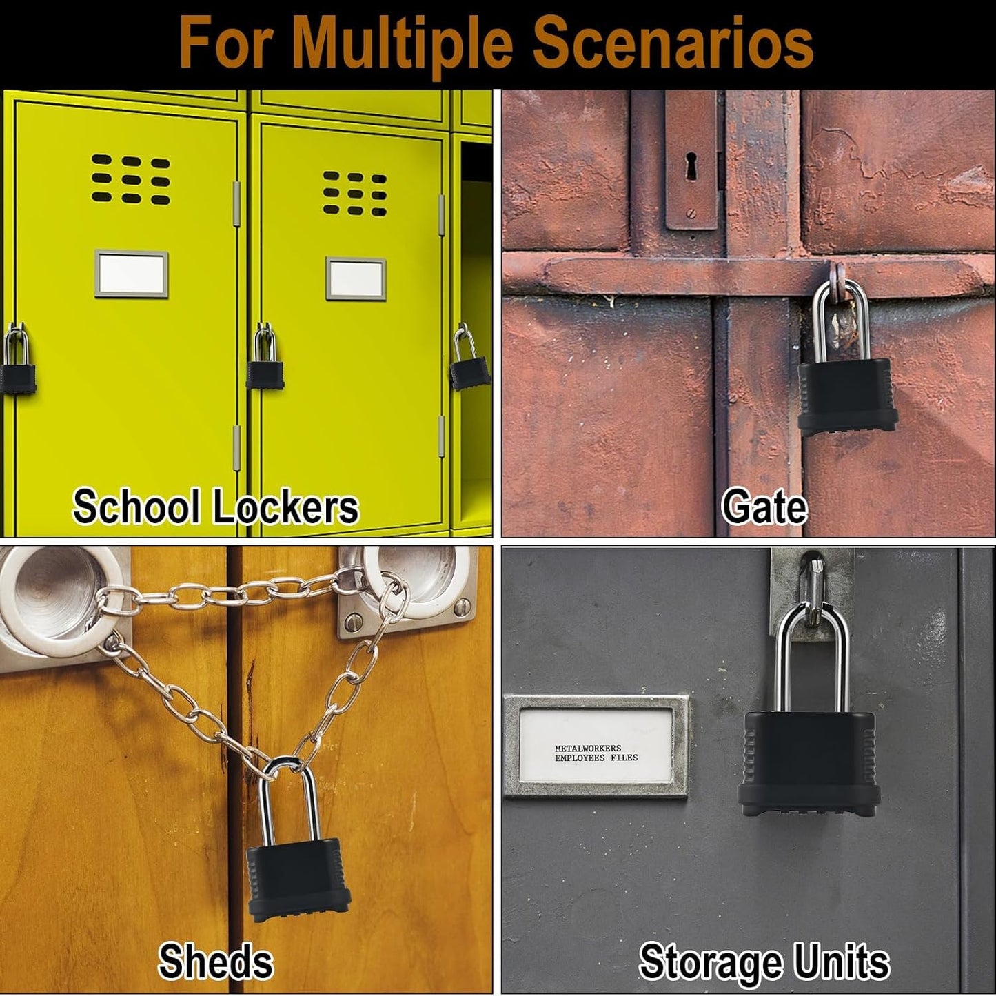 4 Digit Heavy Duty Combination Lock - 105mm Long Shackle Weatherproof Combination Padlock, Outdoor Combo Lock for Storage Units, Gym Lockers, Fence Gates & Shed Doors - Black (2pcs, Long Shackle)