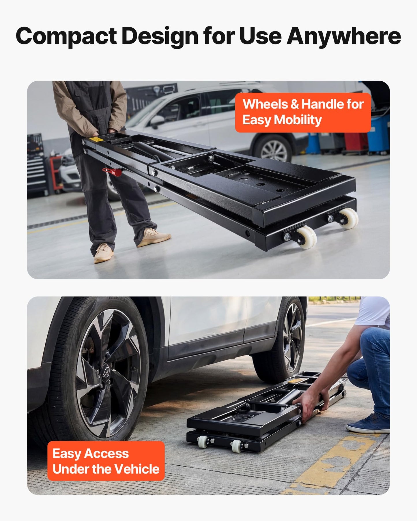 VEVOR Portable Car Lift, 9000 lbs Capacity, Heavy Duty Steel Truck Lift with 28" Max Height, 120V Power Unit, Wheels, 4 Rubber Pads & 4 Lifting Columns for Cars, SUVs, Trucks, Home Garage or Shop Use