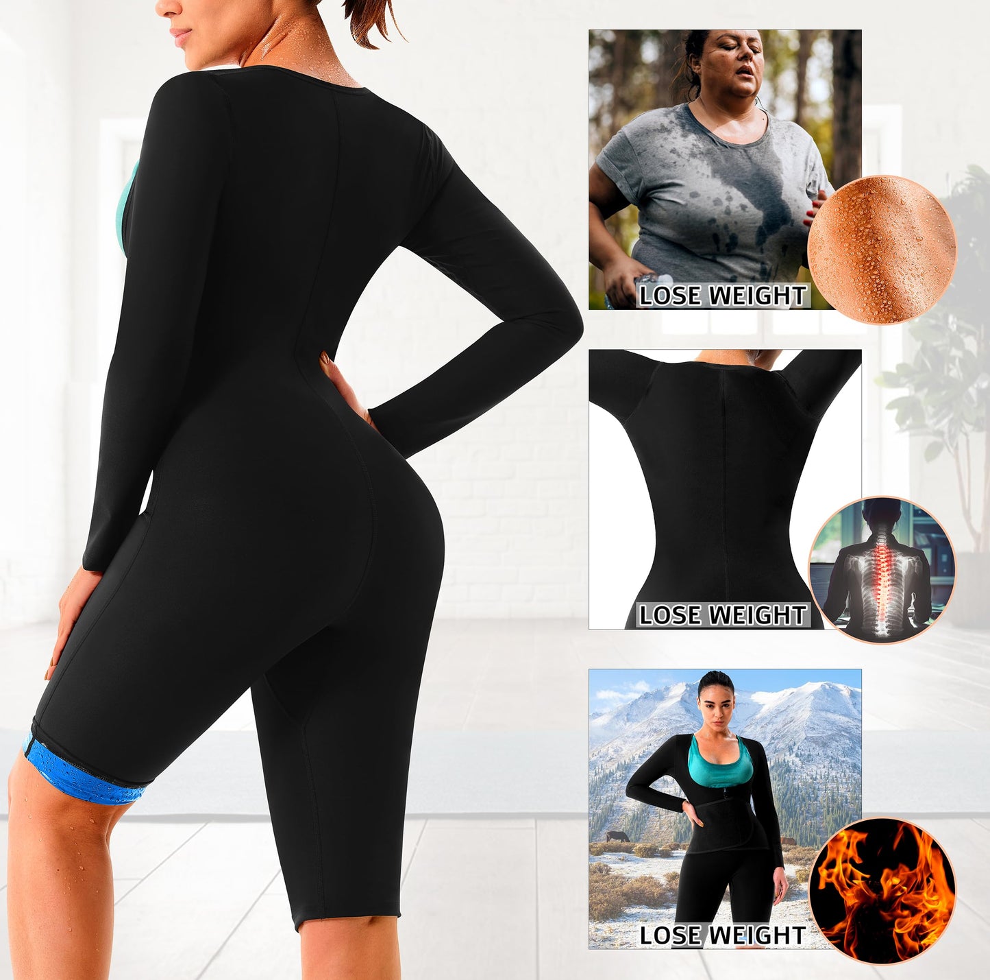 DYUAI Women Sauna Suit Sweat Jumpsuit Waist Trainer Slimming Full Bodysuit,Armpit and Crotch Mesh(BH70020-01-L)