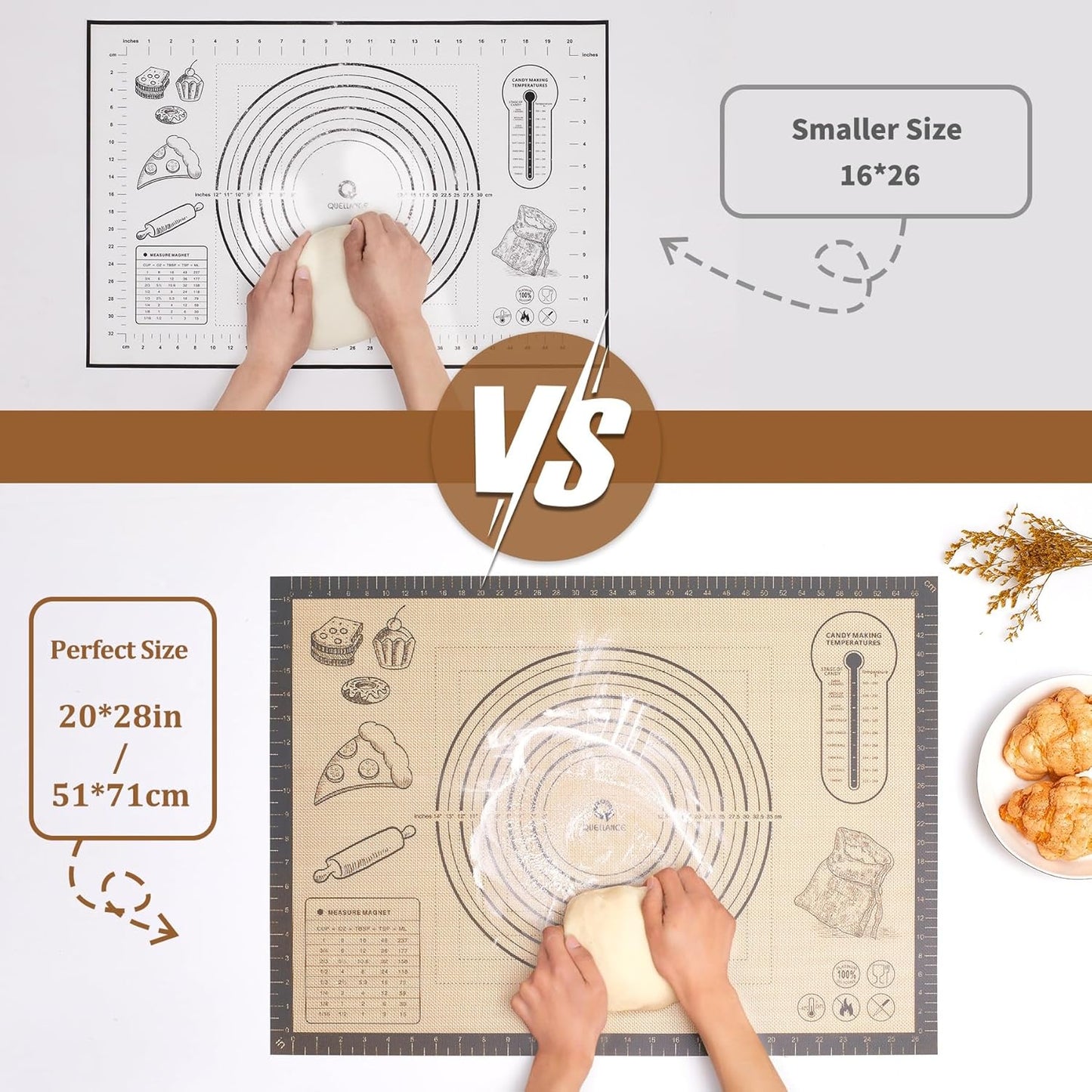 Skiennix Silicone Baking Pastry Dough Mat - 28x20 Inch Nonstick Rolling Sheet for Cookies & Bread