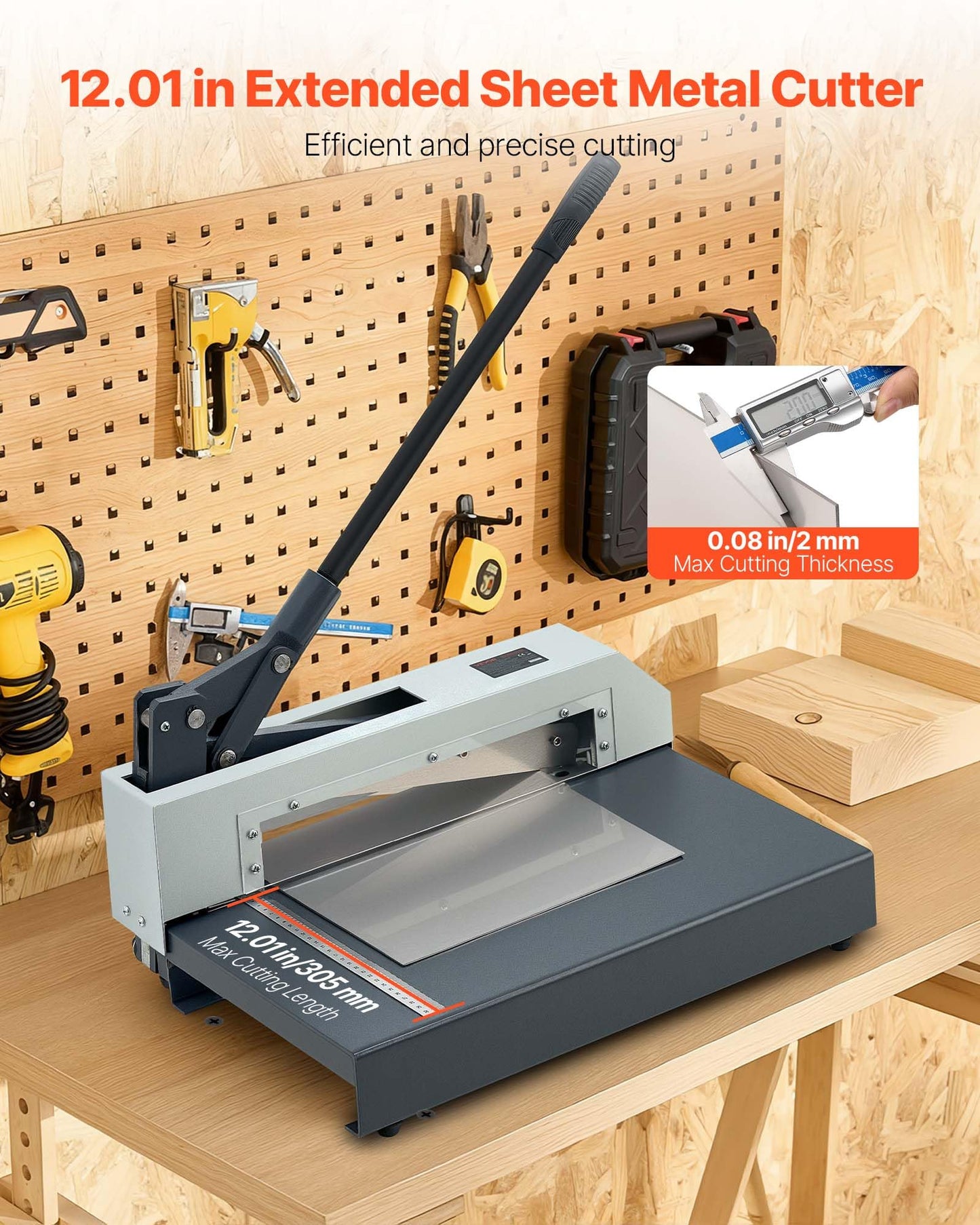 VEVOR Guillotine Sheet Metal Shear, 12 in Manual Hand Plate Shear, Heavy Duty Metal Plate Cutter Tool, with Solid Steel Frame, High Precision, for Cutting PCB Boards, Aluminum, Steel, Copper, Plastic