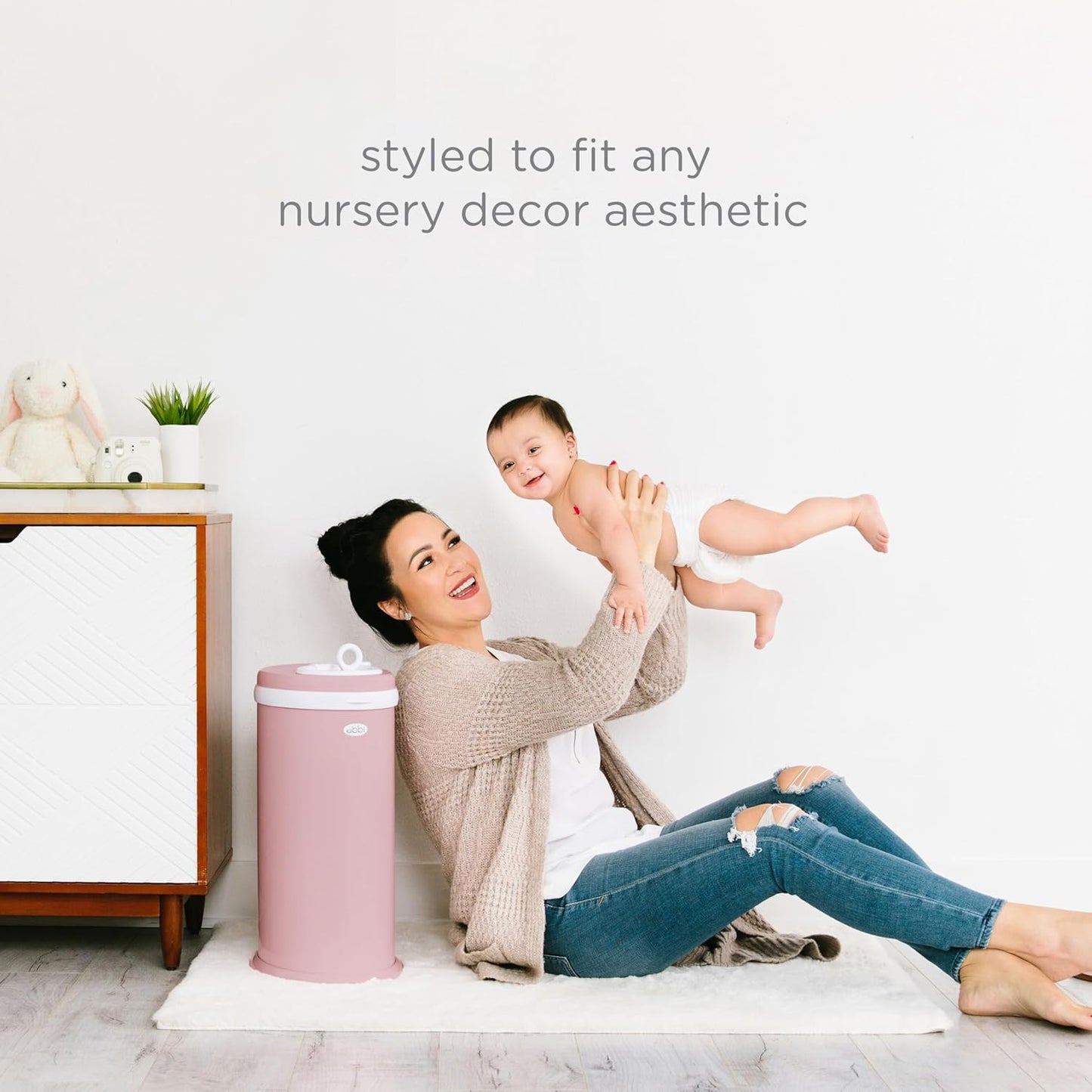 Ubbi Stainless Steel Diaper Pail - Odor Locking Design, No Special Bags Needed | Fig Blossom Color