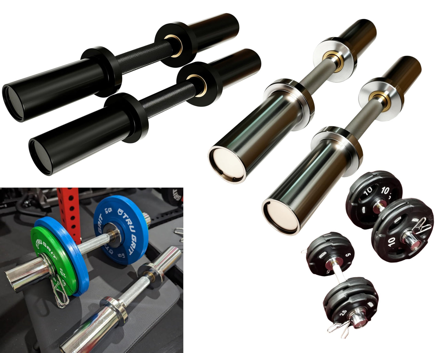 qibylift Olympic Dumbbell Handles Set of 2, Loadable Dumbbell Bars for 2 Inch Weight Plates, 16 Inch Chrome Barbell with 28mm Grip, 200 lb Capacity, Home Gym Strength Training (Chrome)