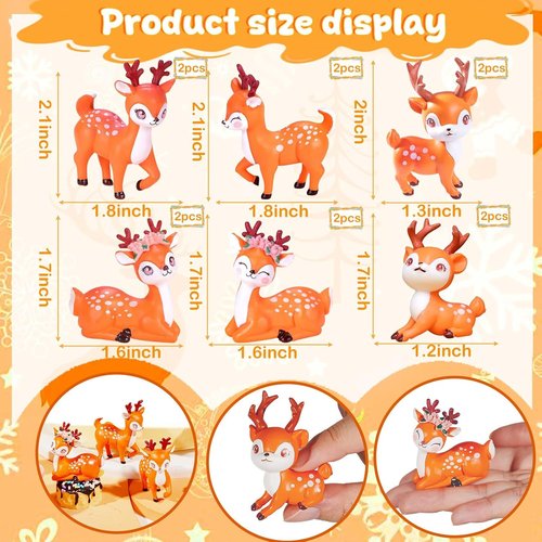 Exasinine Miniature Deer Figurines - 12Pcs Woodland Animal Decor for Crafts & Fairy Gardens