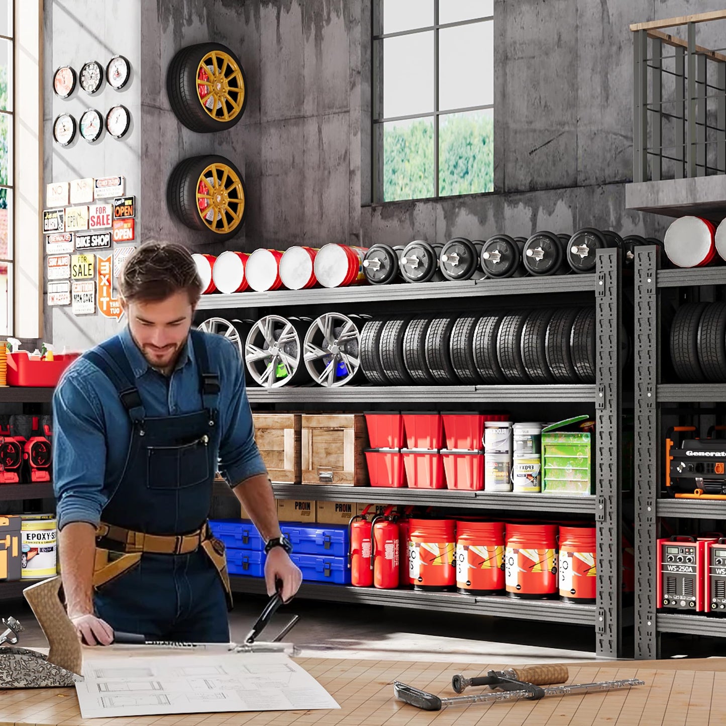 AFAIF 60" W Metal Shelving Heavy Duty, 24" Deep Large Storage Shelves, 4 Tier Tall Steel Industrial Shelving, 5000 LBS Adjustable Standing Shelf for Warehouse/Shop 60" W x 24" D x 70" H