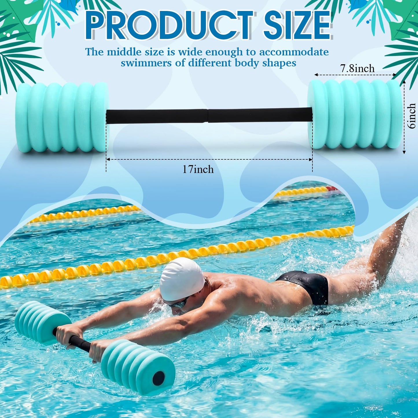 Soulchen Long Aquatic Exercise Dumbbells Foam Water Weights Dumbbell Aquatic Pool Barbells with High Density EVA Foam for Swim Water Aerobics Workouts Loss(Aqua,33.07 Inch)