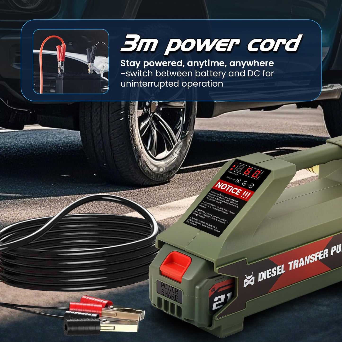 Mxmoonant Fuel Transfer Pump Battery Powered, 10.5GPM Cordless Diesel Transfer Pump Digital Control Self Priming Pump with 2 x 3.0Ah Batteries for Diesel, Kerosene