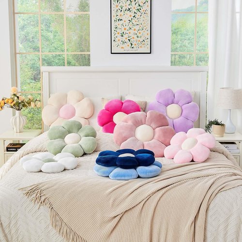 Kcvvcr Dusty Pink Flower Pillow, 14.9" Cute Flower Shaped Floor Pillow, Aesthetic Floral Plush Daisy Decorative Throw Pillows for Bed Sofa Couch