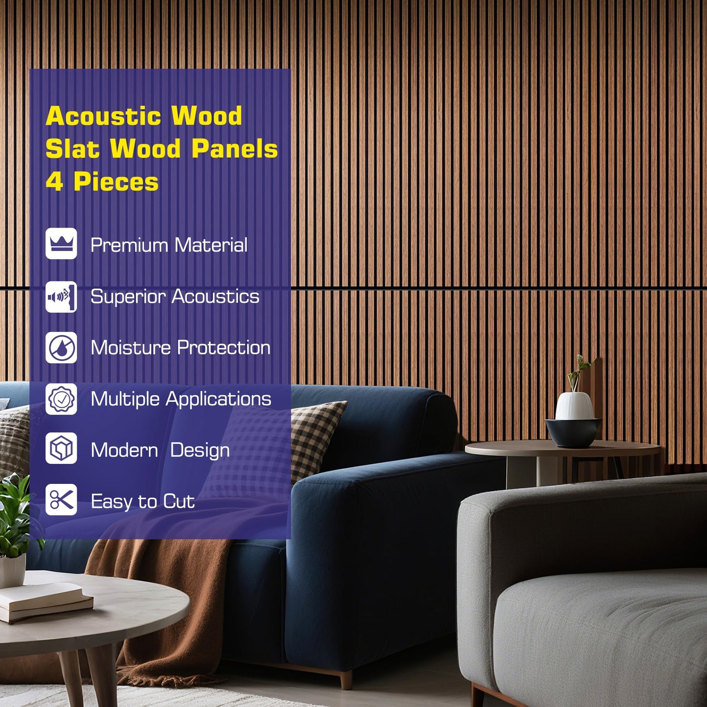 4-Piece Wood Slat Panels for Wall,47.2" x 23.6" Wood Panels Acoustic Panel Soundproof Wooden Paneling for Interior Wall Decor(Teak)